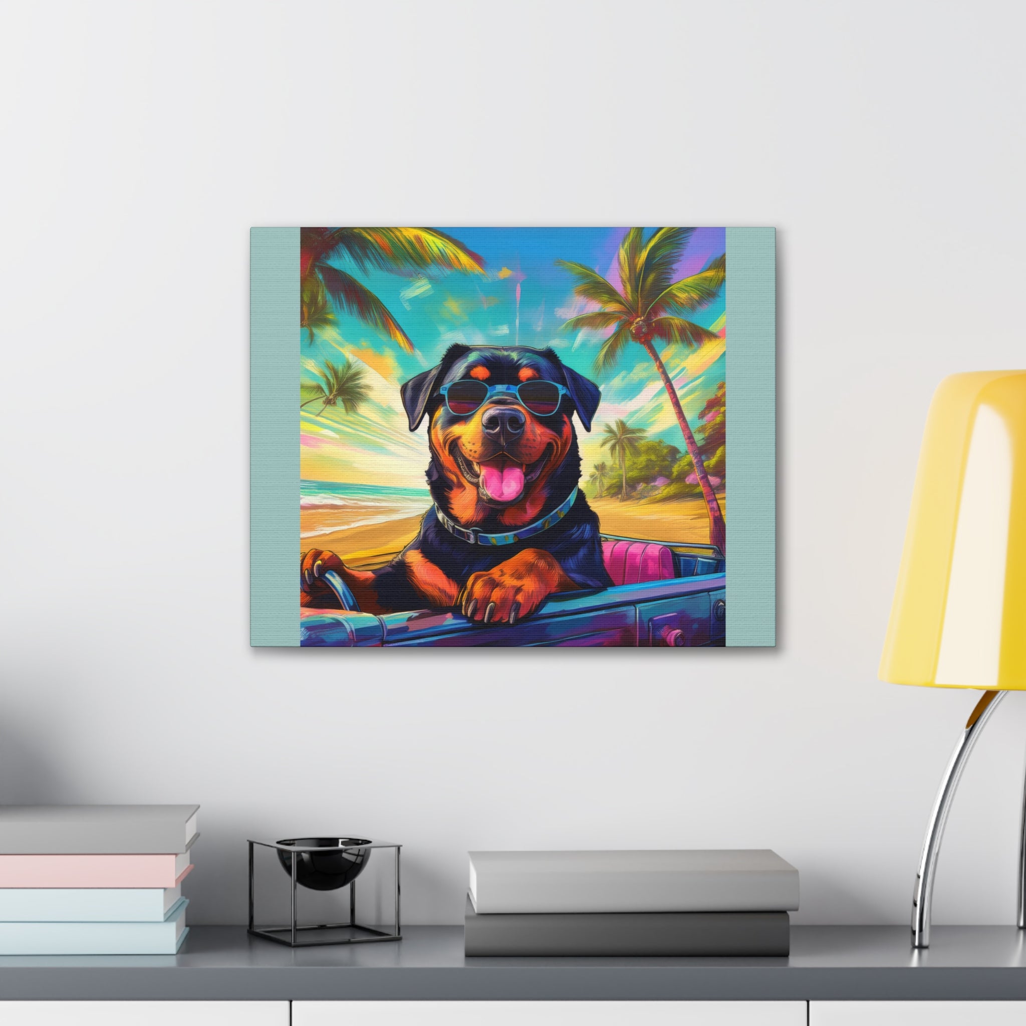 Rottweiler Beach Drive Canvas Painting