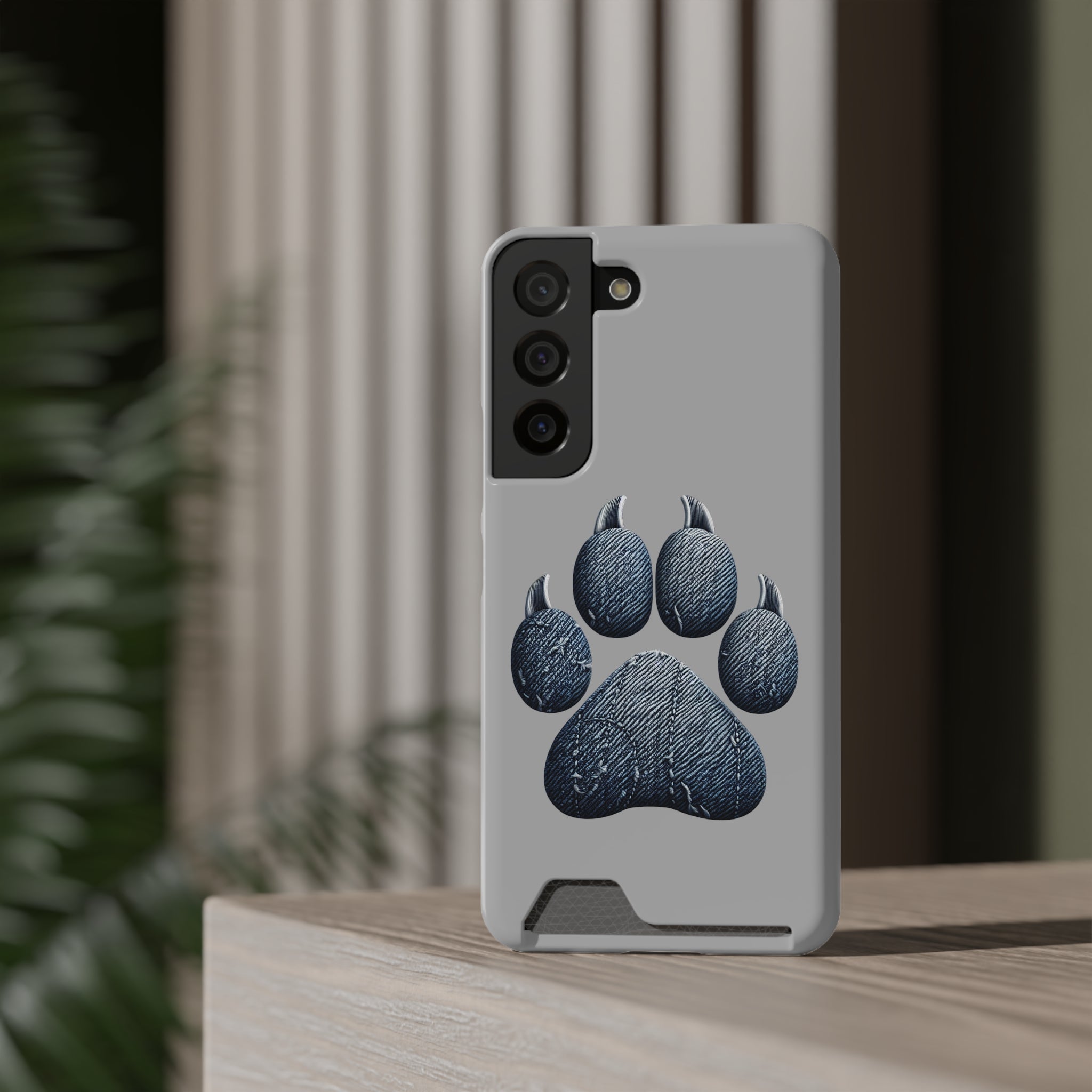 Denim Dog Paw Phone Case with Card Holder