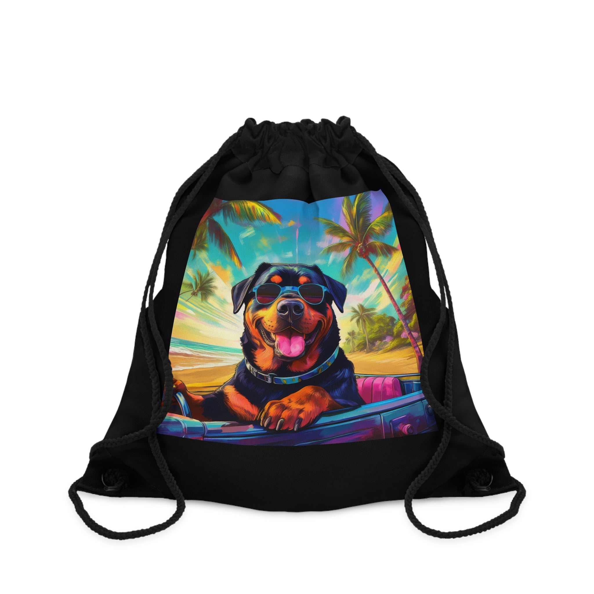 Rottweiler Beach Drive Drawstring Bag