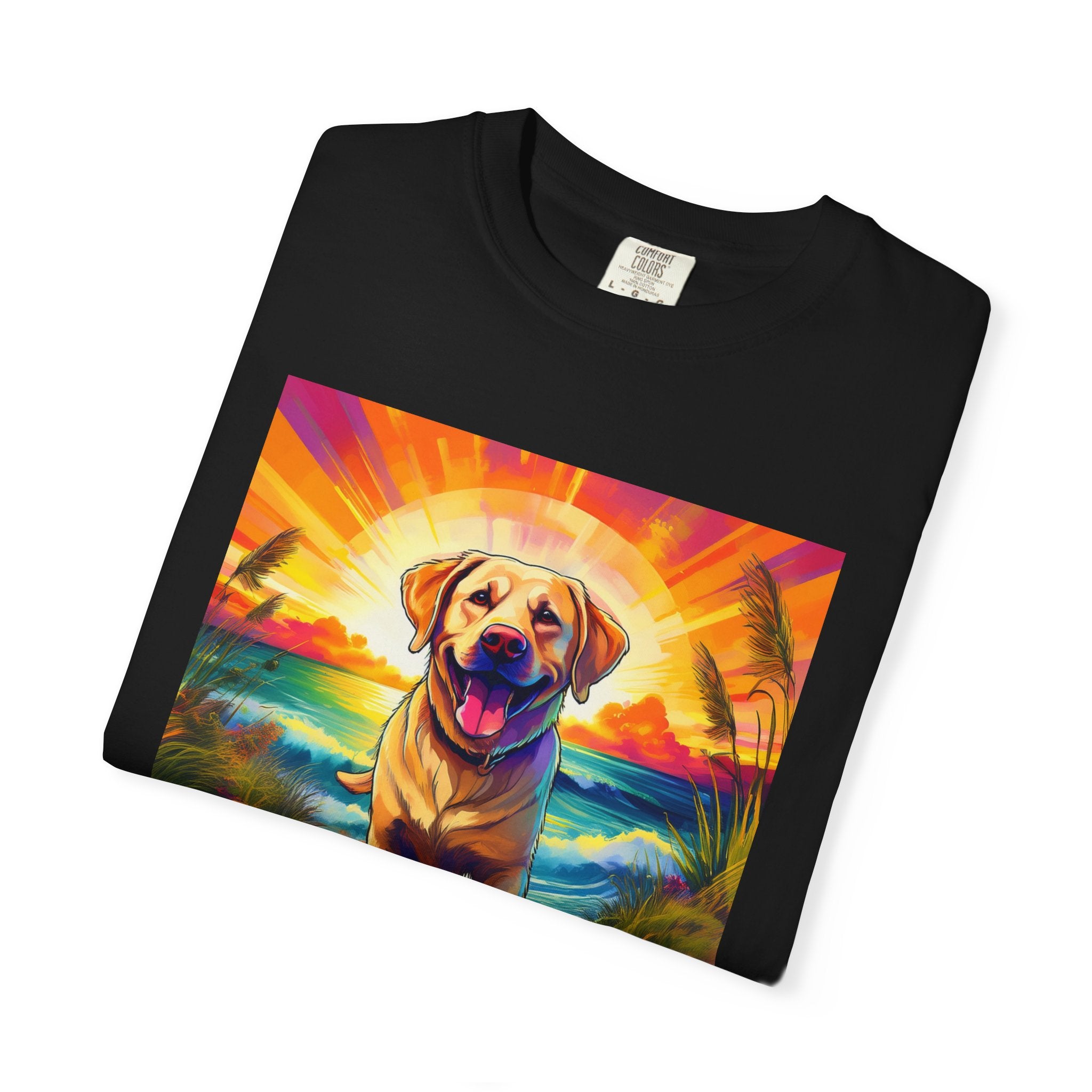 Yellow Lab Sunset Beach Unisex Garment-Dyed T-shirt