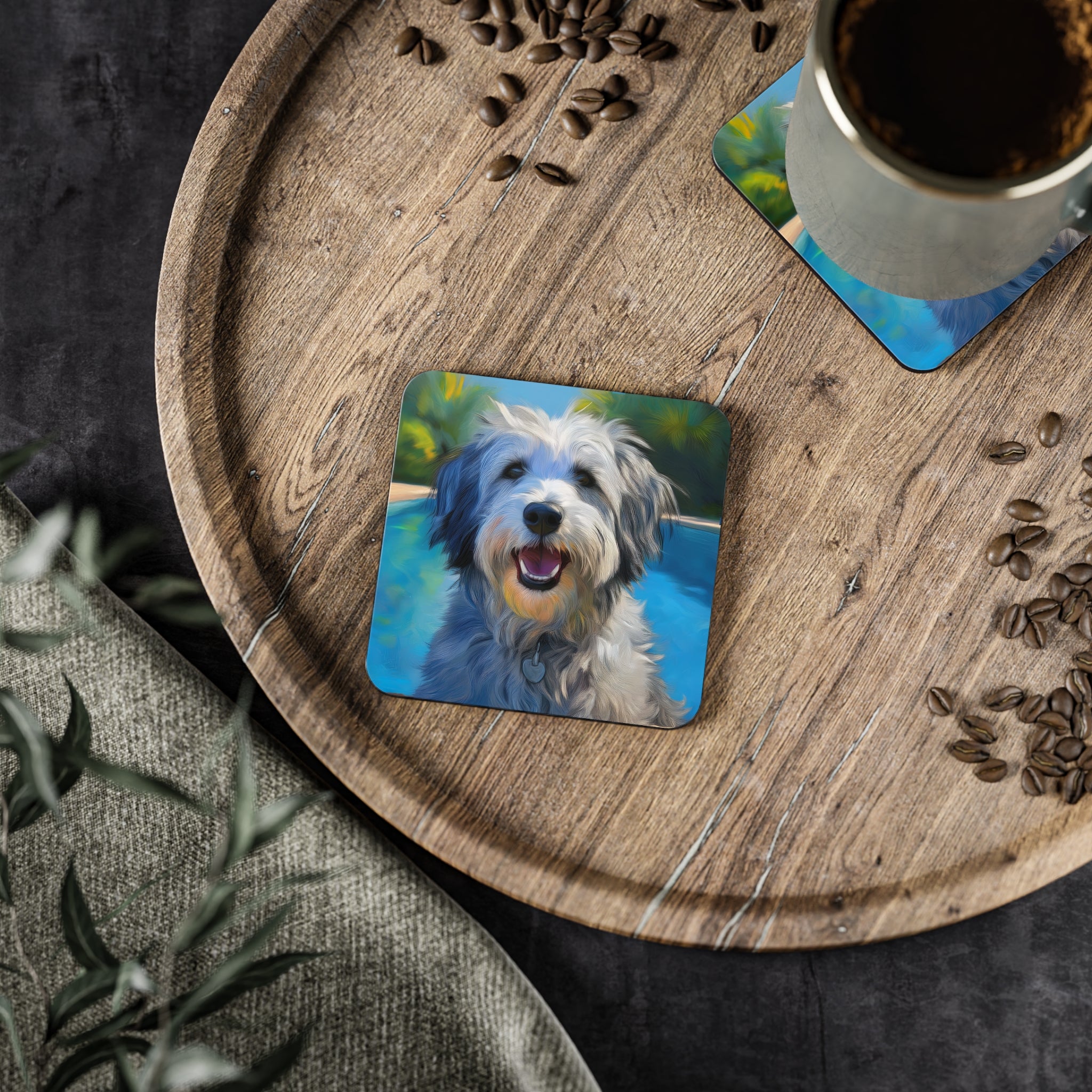 Grey Shaggy Dog Poolside Coasters