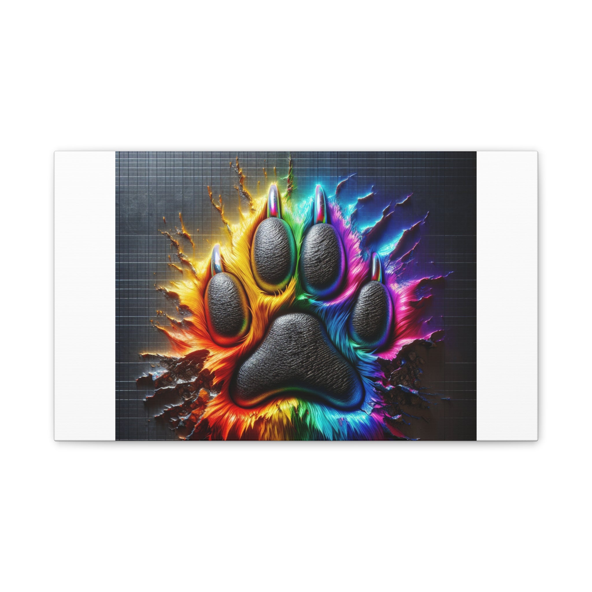 Electric Rainbow Dog Paw Canvas Stretched, 0.75"