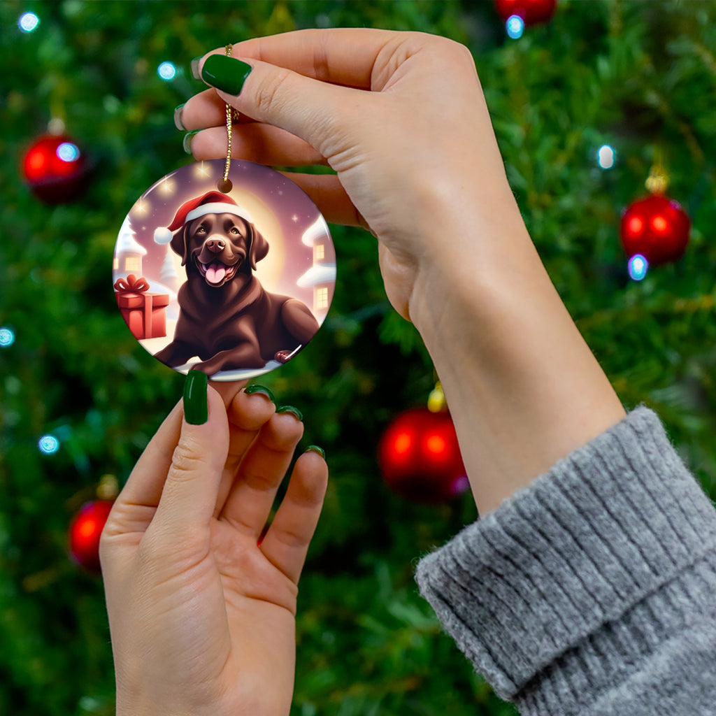 Chocolate Lab Holiday Ceramic Ornament