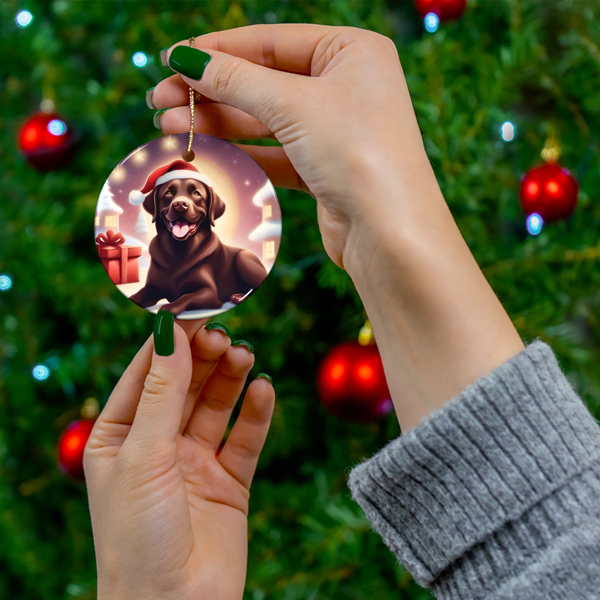 Chocolate Lab Holiday Ceramic Ornament
