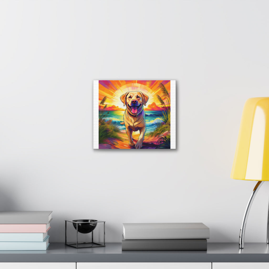 Yellow Lab Sunset Beach Canvas Stretched, 0.75"