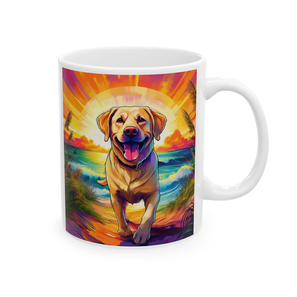 Yellow Lab Sunset Beach Ceramic Mug, (11oz, 15oz)