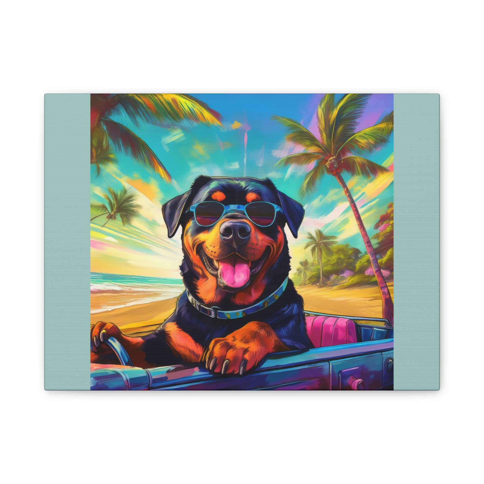 Rottweiler Beach Drive Canvas Painting