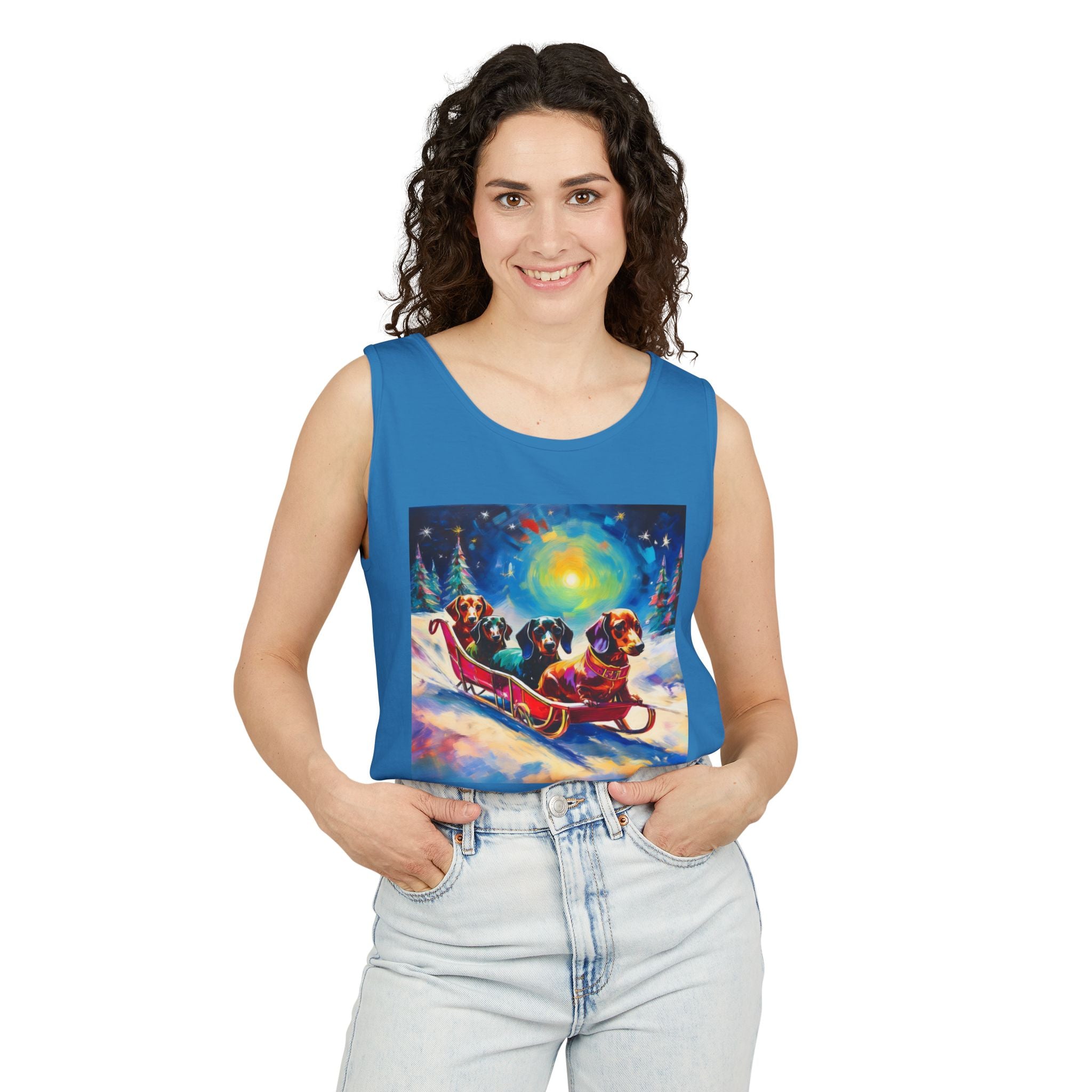 Dachshund Night Sleighride Unisex Tank Top