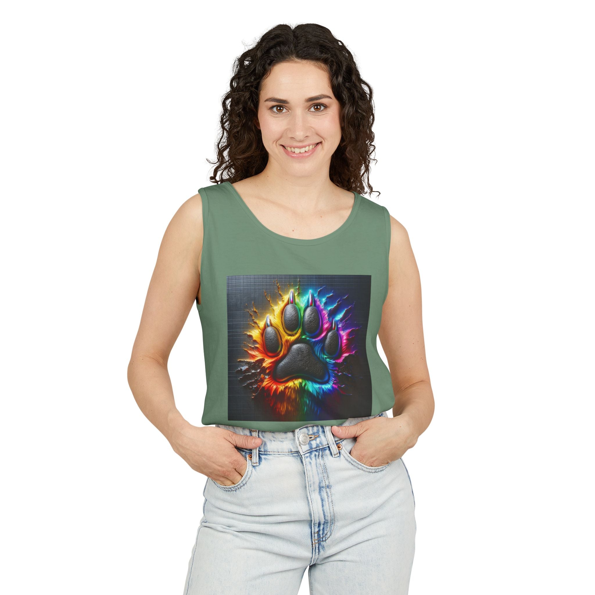 Electric Rainbow Dog Paw Unisex Tank Top