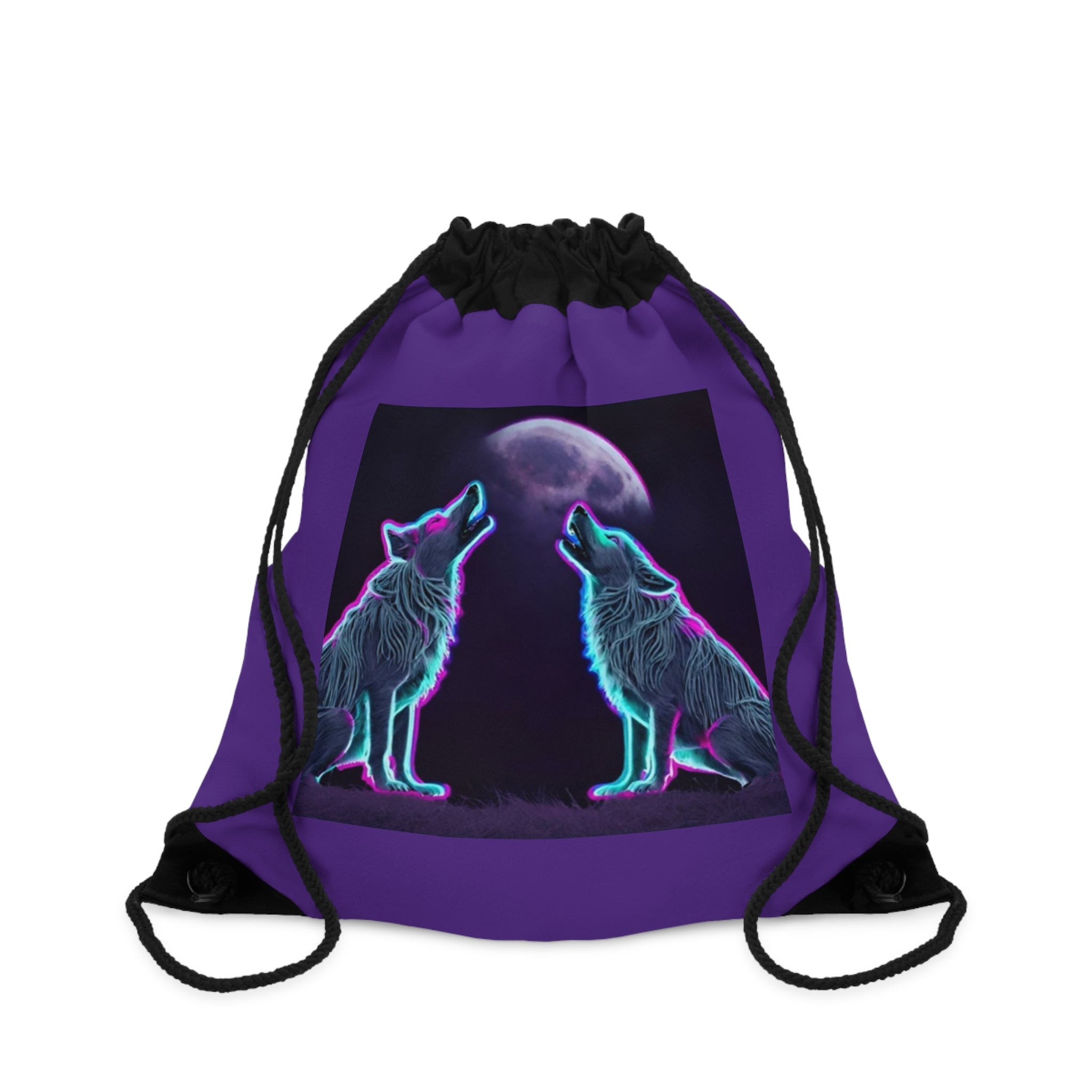 Neon Wolves Howling Drawstring Bag