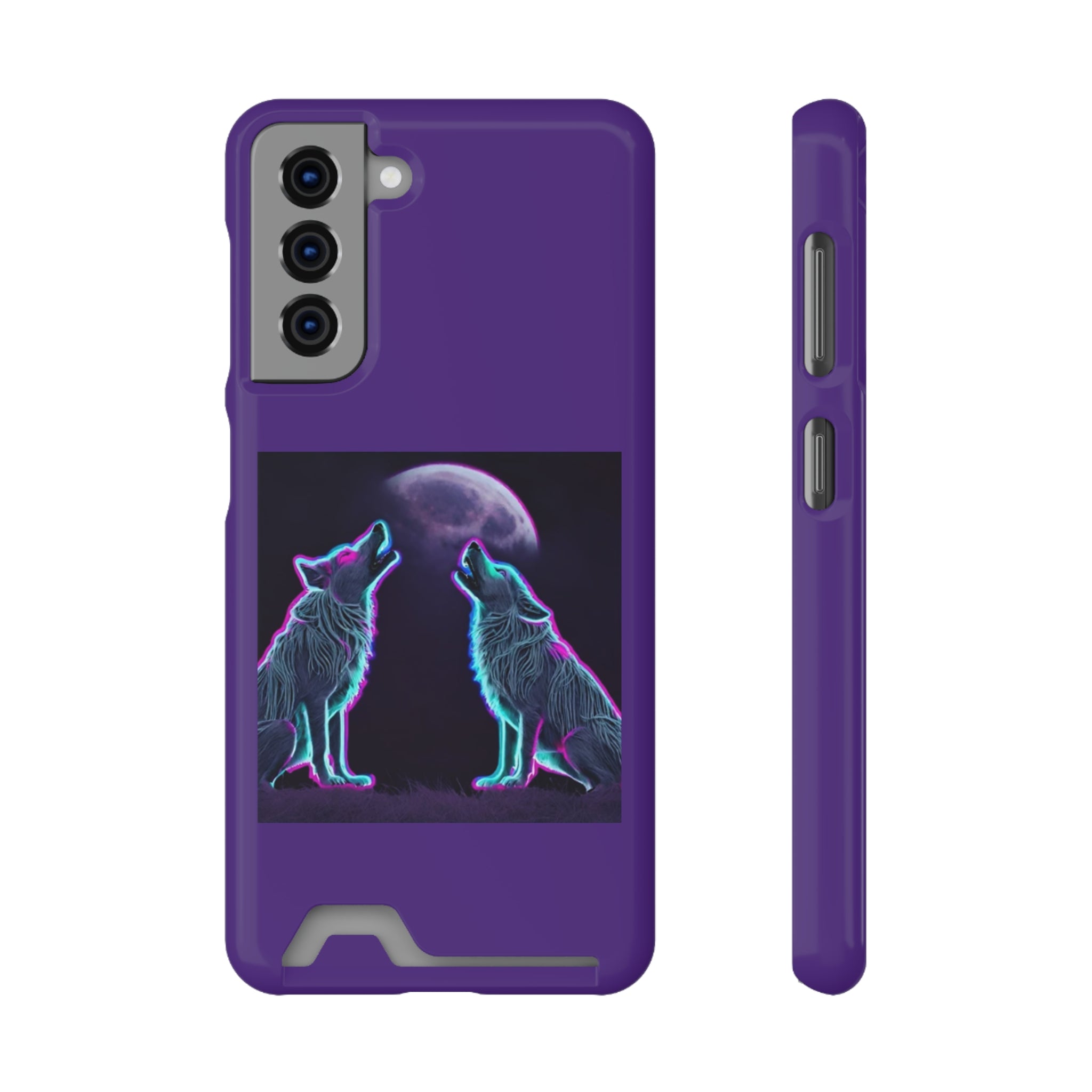 Neon Wolves Howling Phone Case with Card Holder