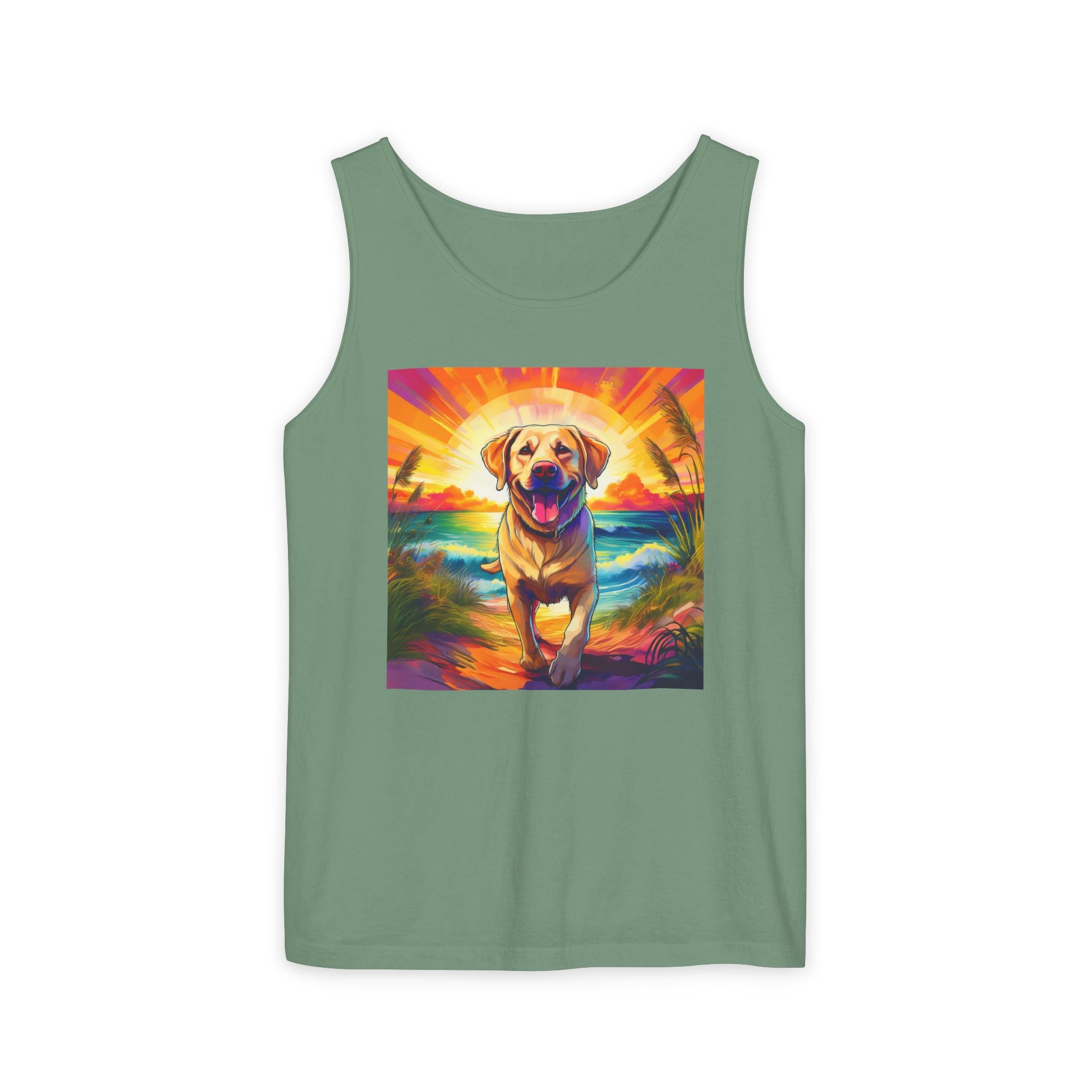 Yellow Lab Sunset Beach Unisex Tank Top