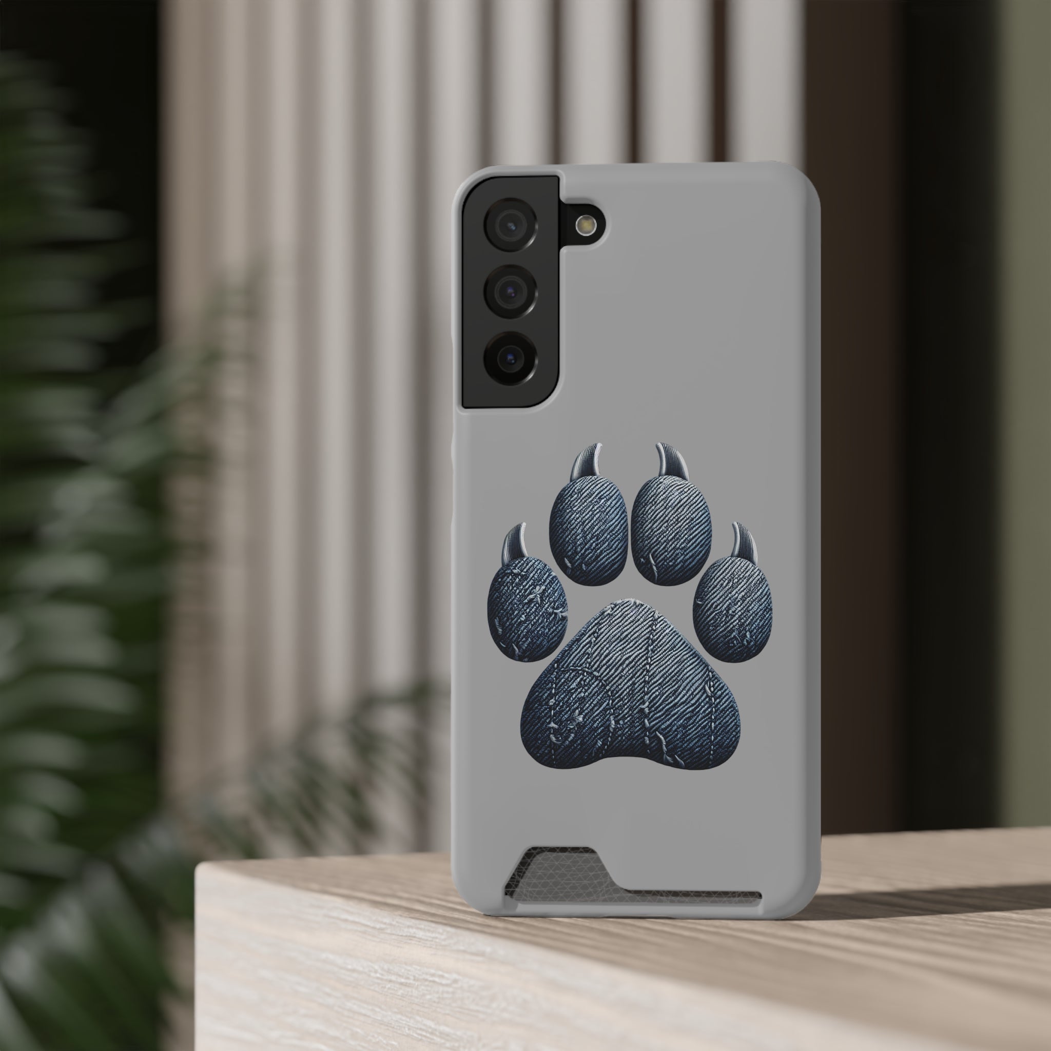 Denim Dog Paw Phone Case with Card Holder