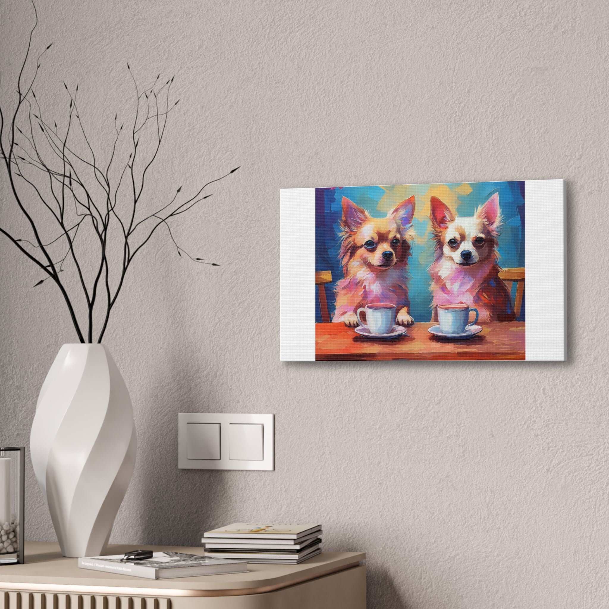 Cafe con Chihuahua Canvas Stretched, 0.75"