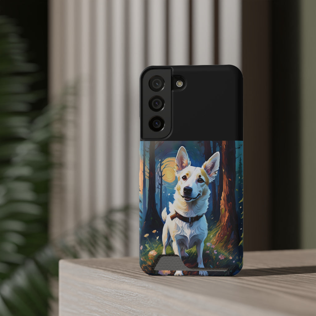 White/Tan Dog Forest Walk Phone Case with Card Holder
