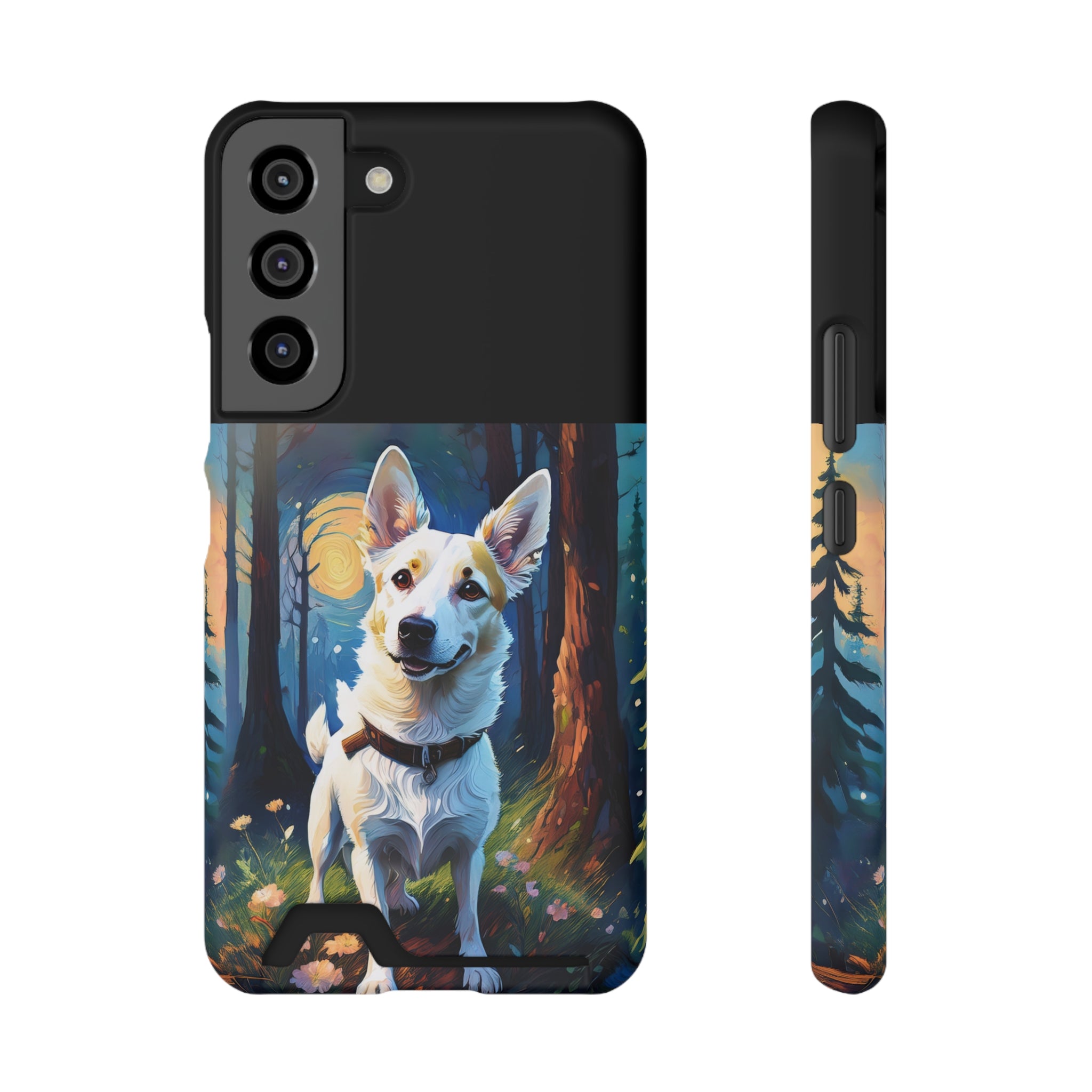 White/Tan Dog Forest Walk Phone Case with Card Holder