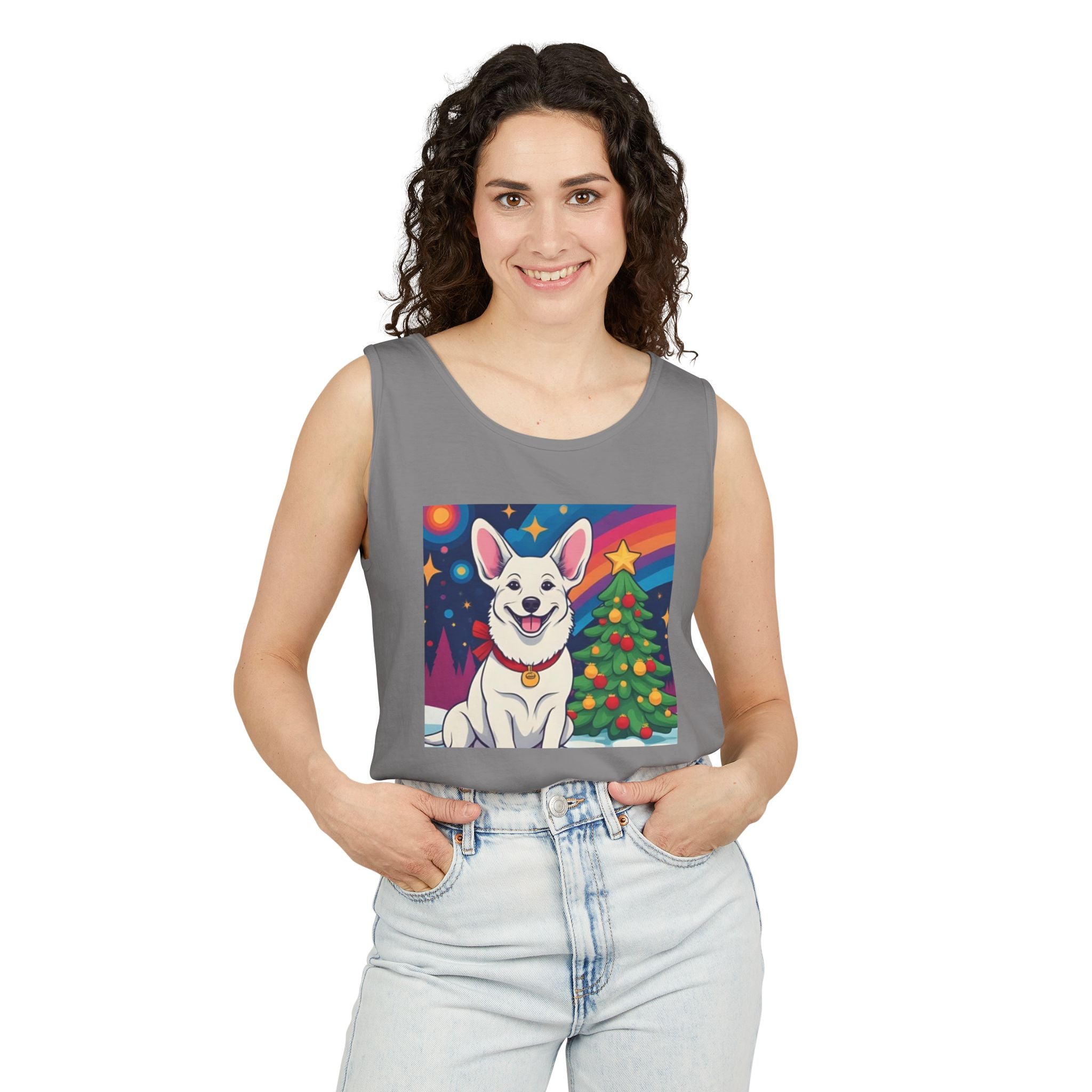White Corgi Holiday Unisex Tank Top