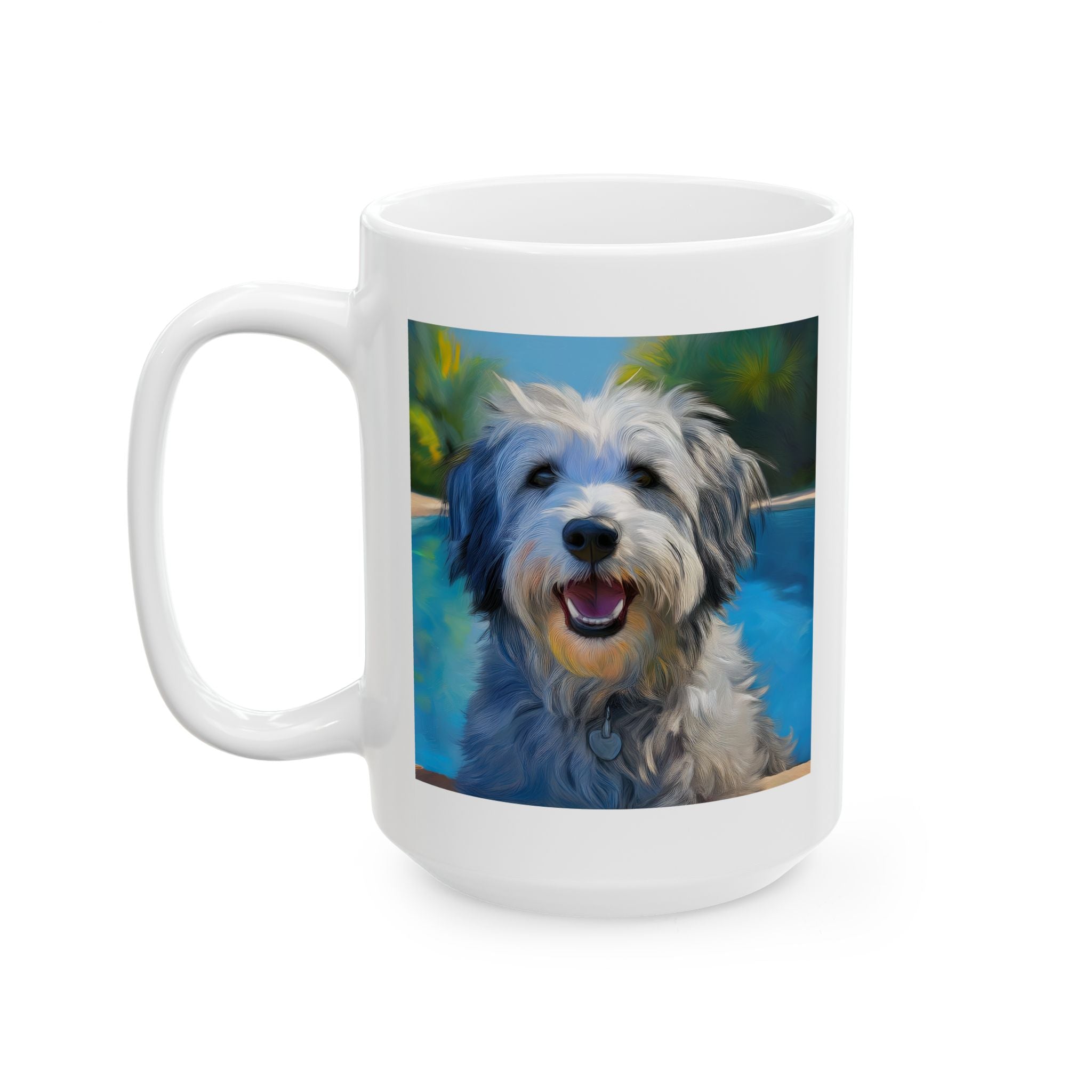 Grey Shaggy Dog Poolside Ceramic Mug, (11oz, 15oz)