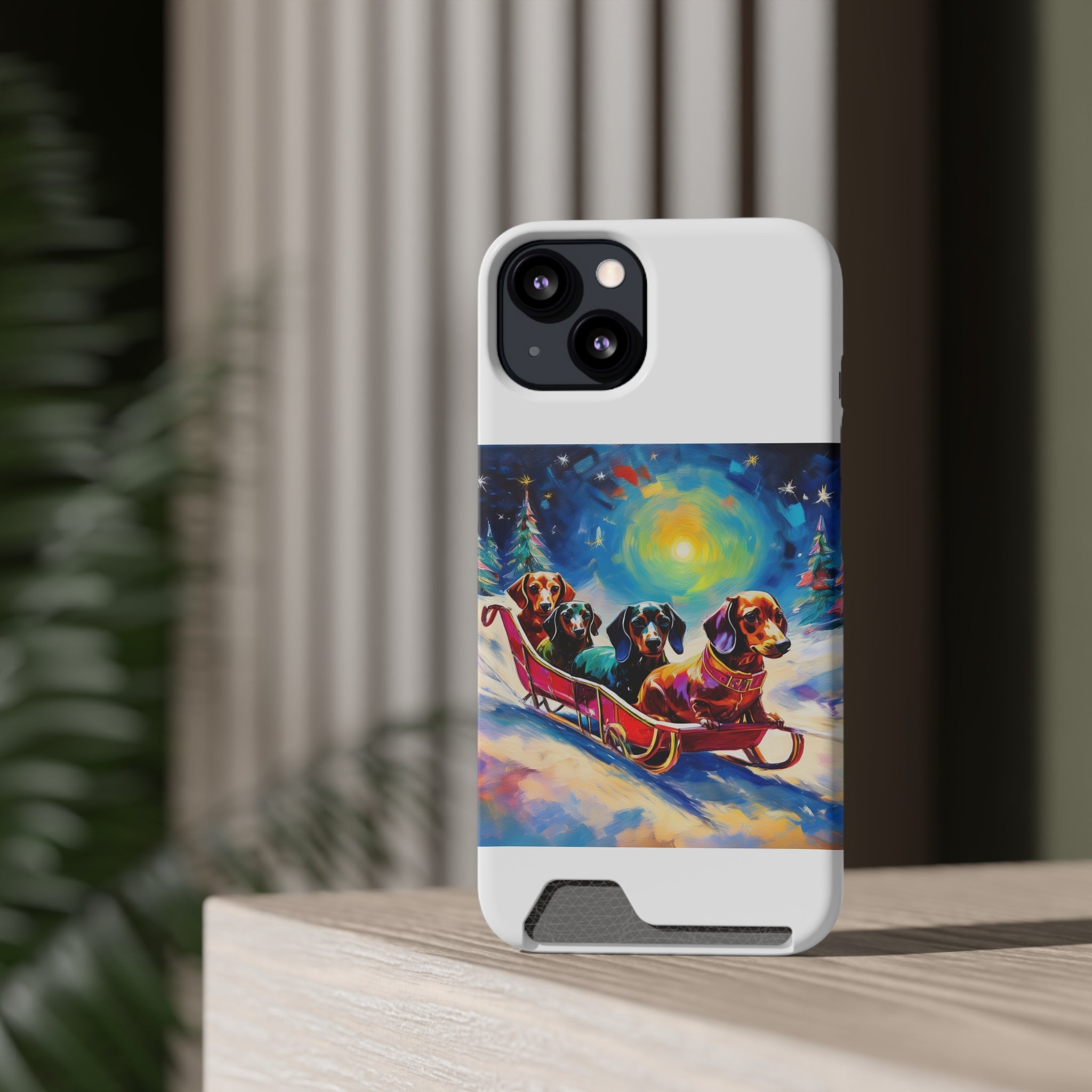 Dachshund Night Sleighride Phone Case with Card Holder
