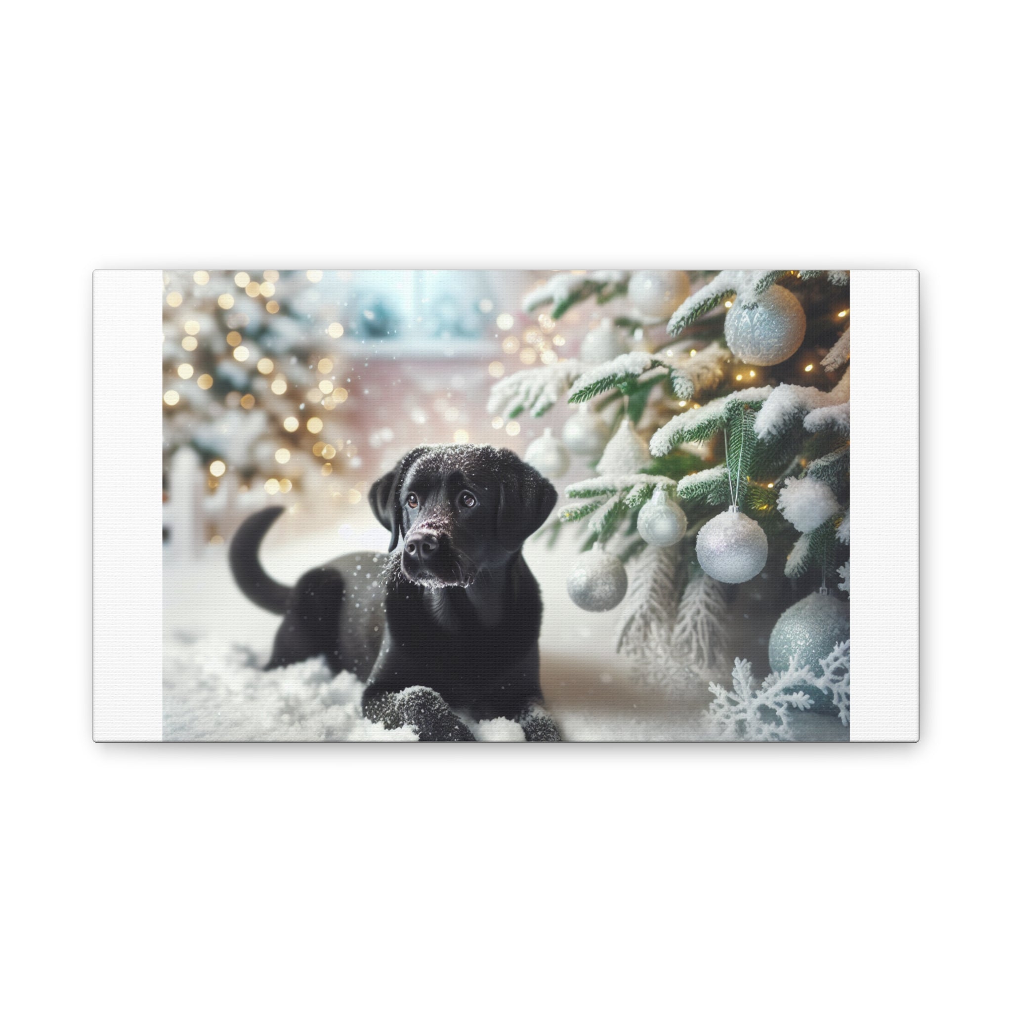 Black Lab Puppy Holiday Canvas Stretched, 0.75"