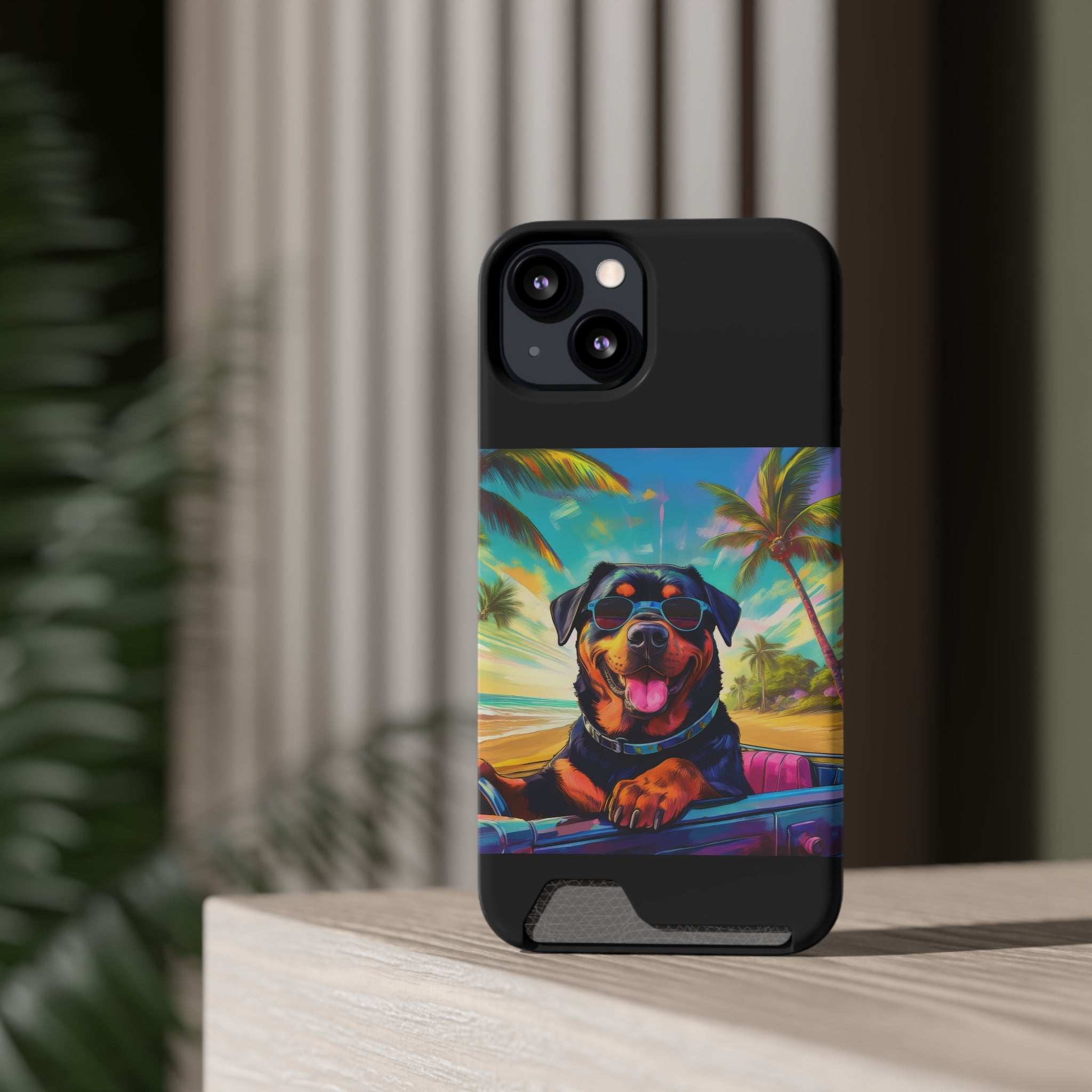 Rottweiler Beach Drive Phone Case with Card Holder