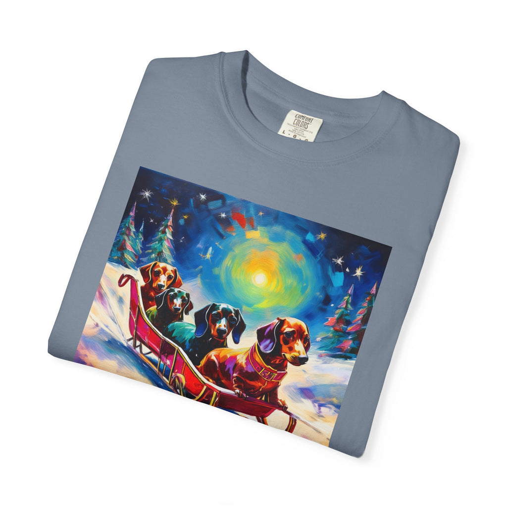Dachshund Night Sleighride Unisex Garment-Dyed T-shirt