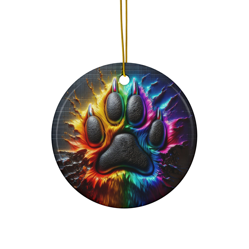 Electric Rainbow Dog Paw Ceramic Ornament