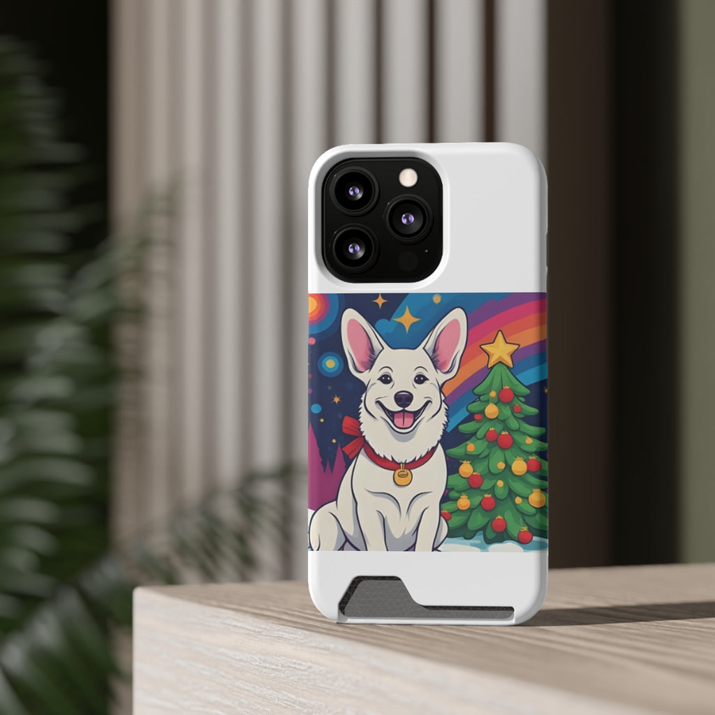 White Corgi Holiday Phone Case with Card Holder