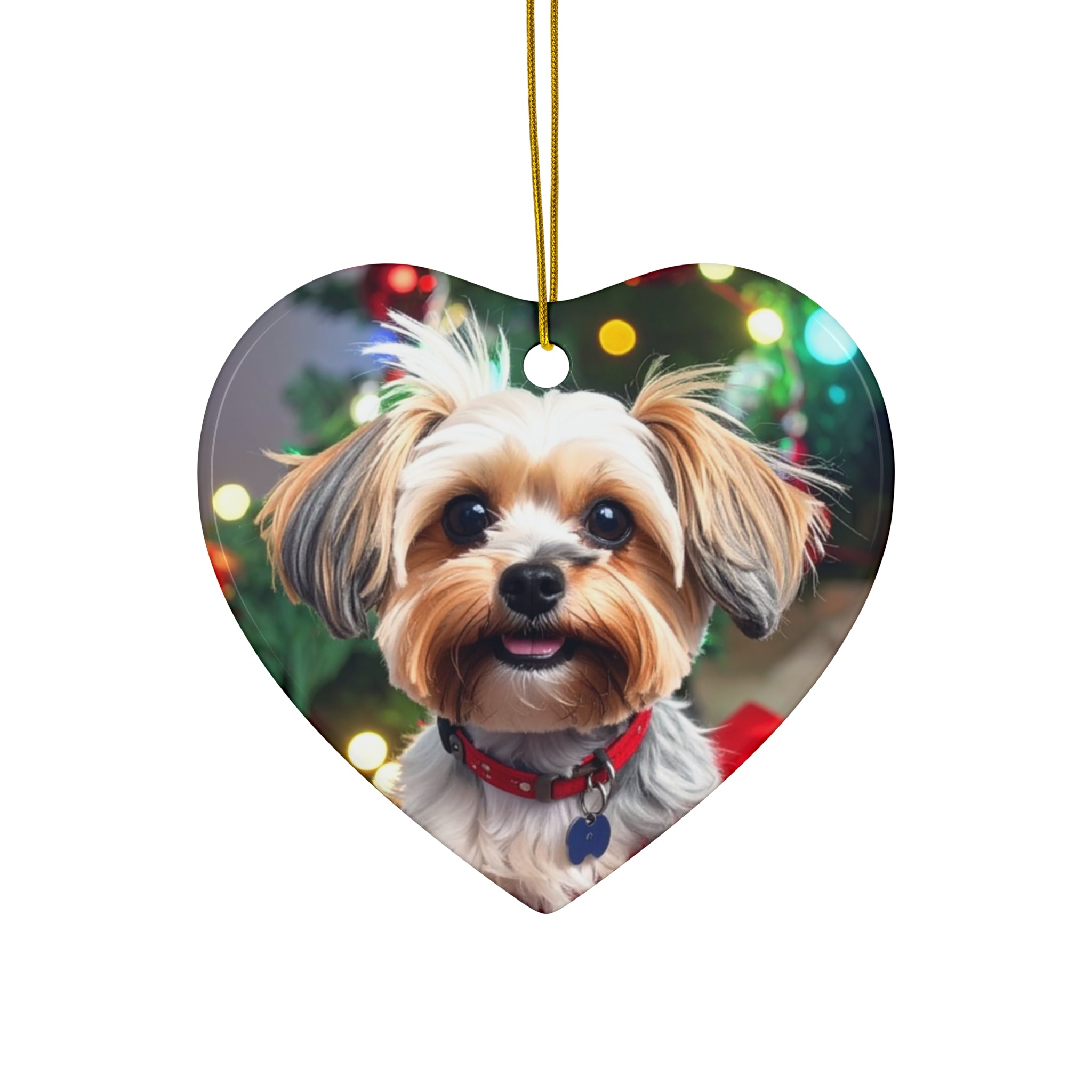 Yorkie Holiday Ceramic Ornament