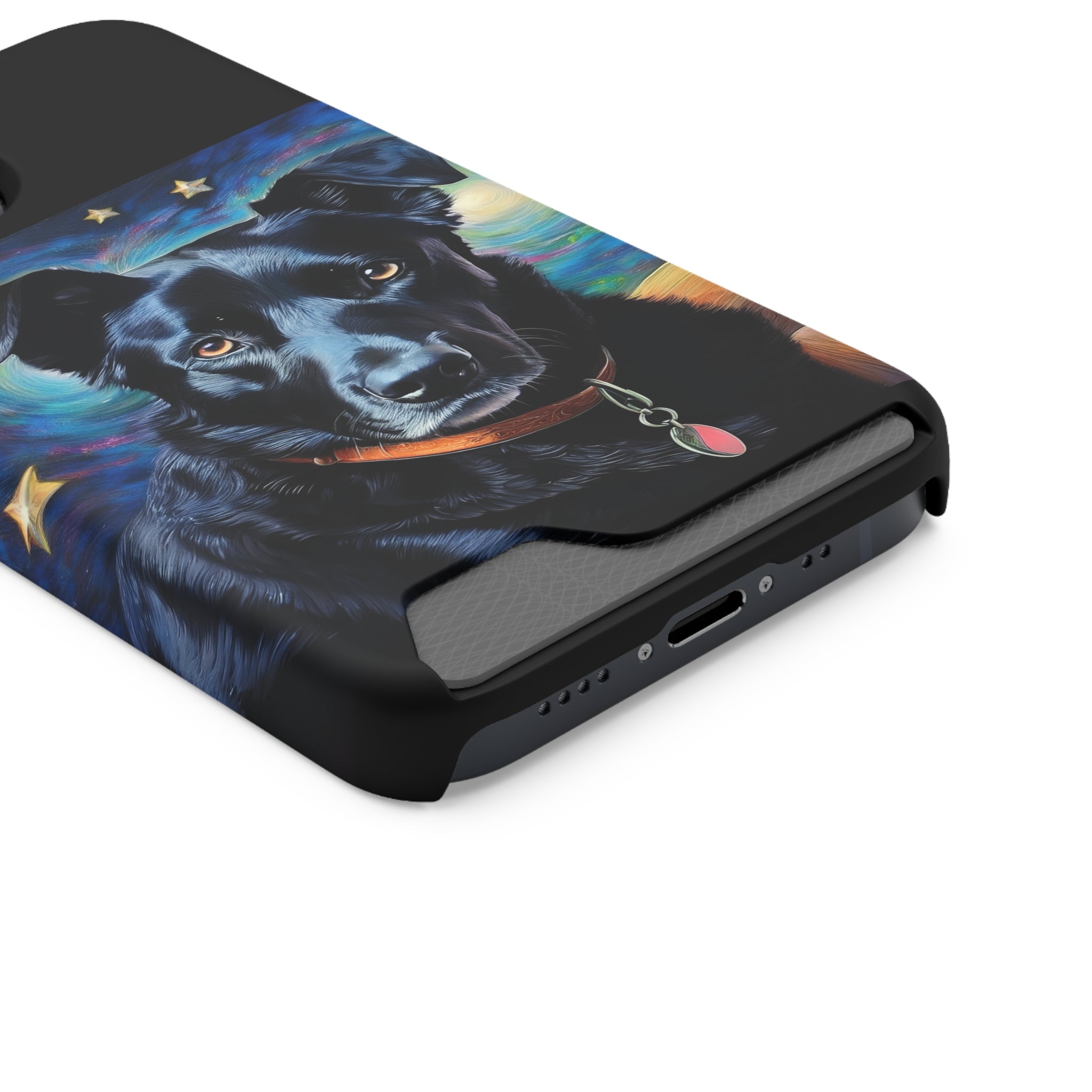 Black Shepherd Lab Stary Night Phone Case with Card Holder