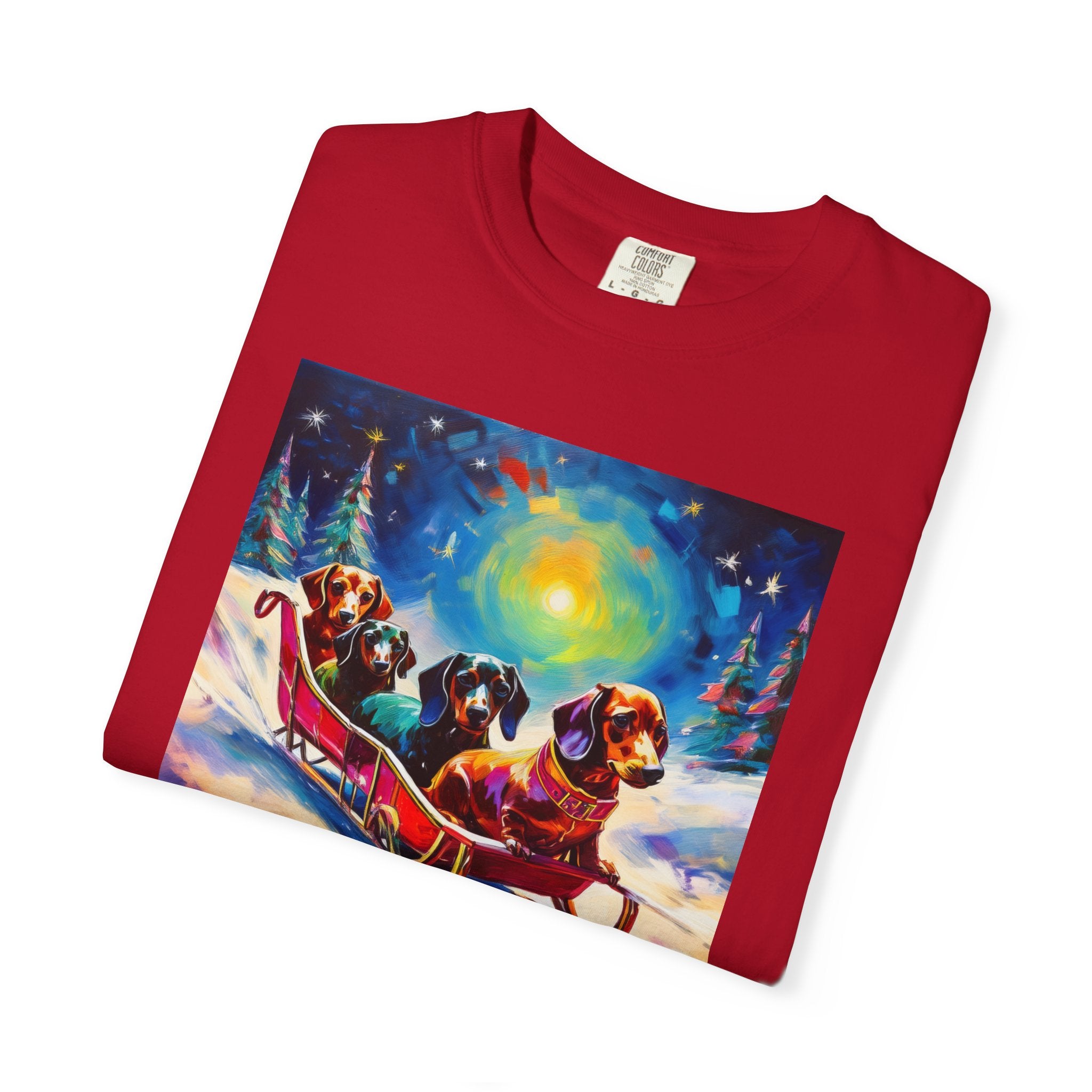 Dachshund Night Sleighride Unisex Garment-Dyed T-shirt