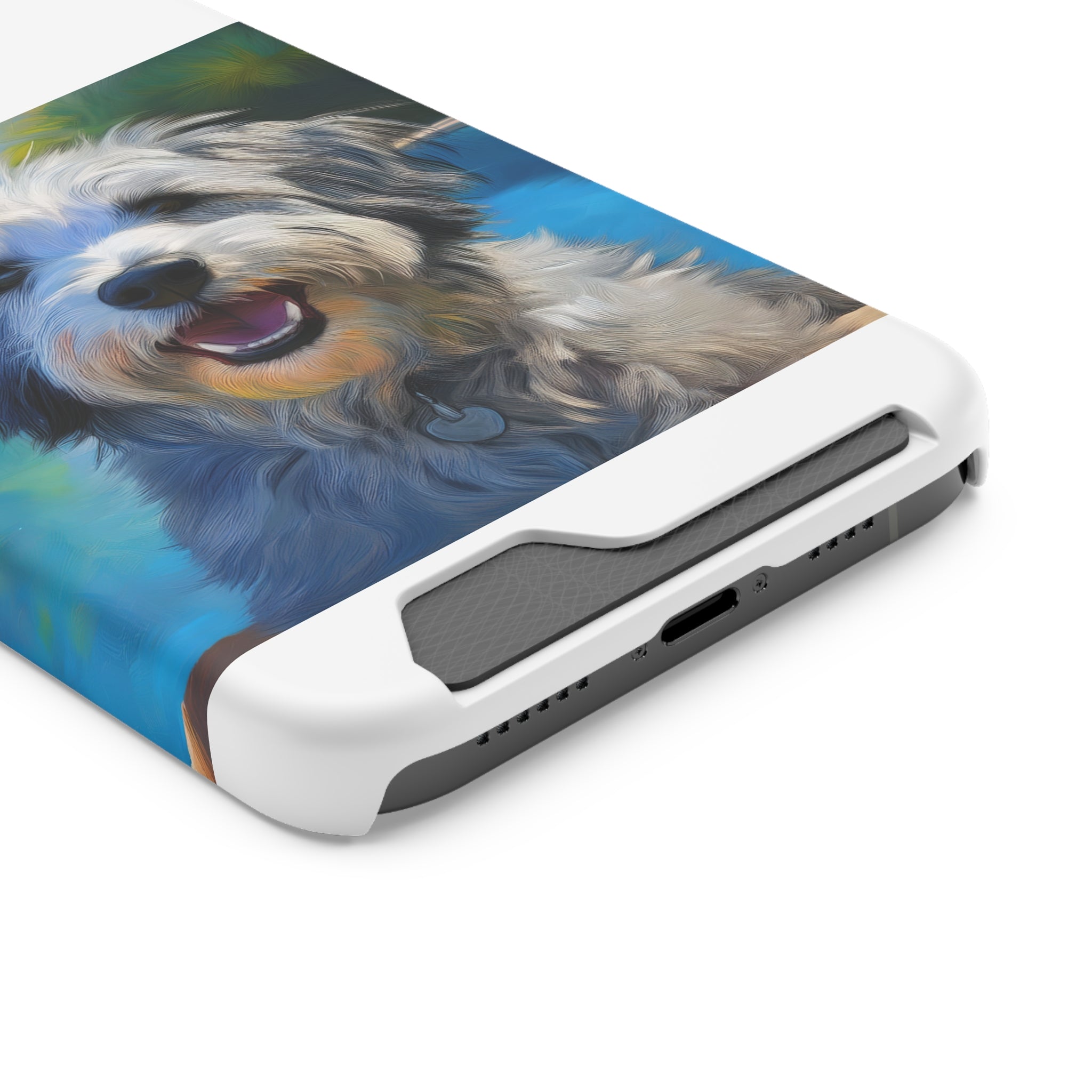 Grey Shaggy Dog Poolside Phone Case with Card Holder