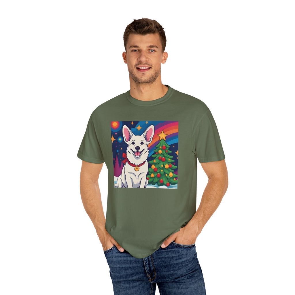 White Corgi Holiday Unisex Garment-Dyed T-shirt