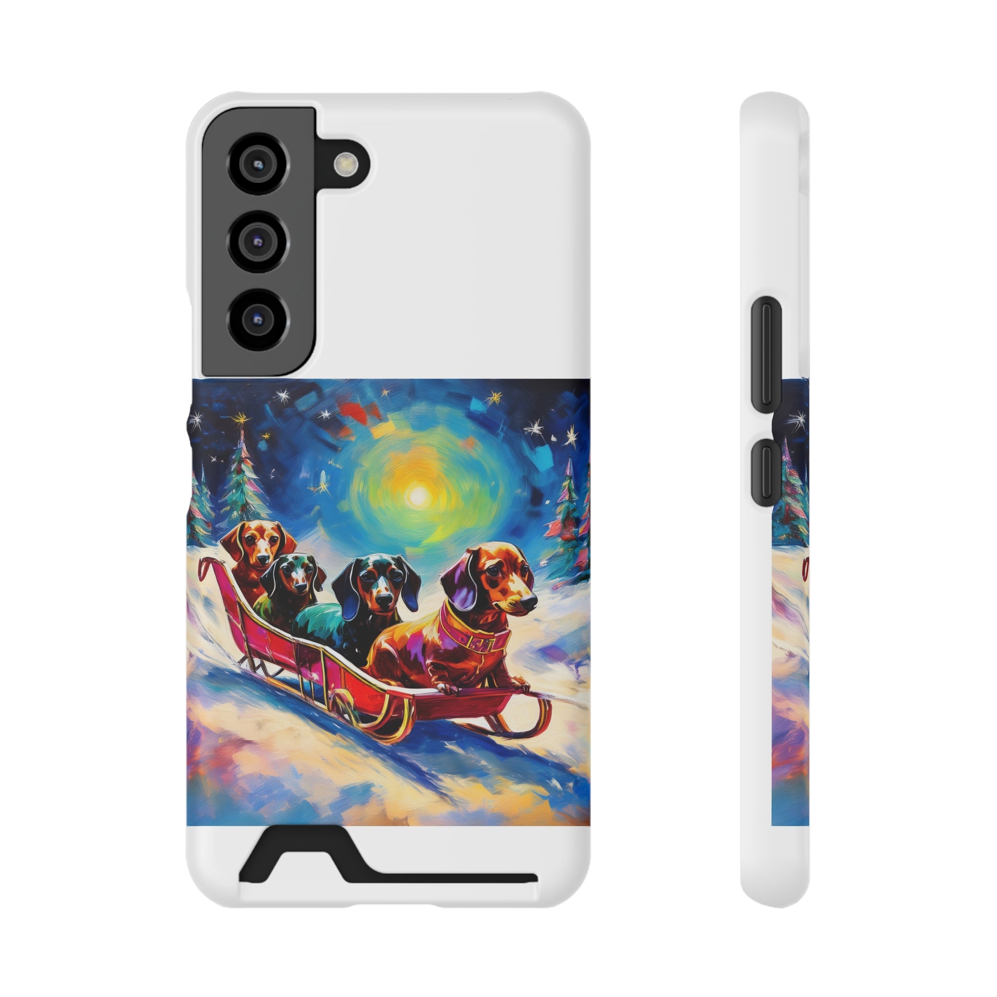 Dachshund Night Sleighride Phone Case with Card Holder