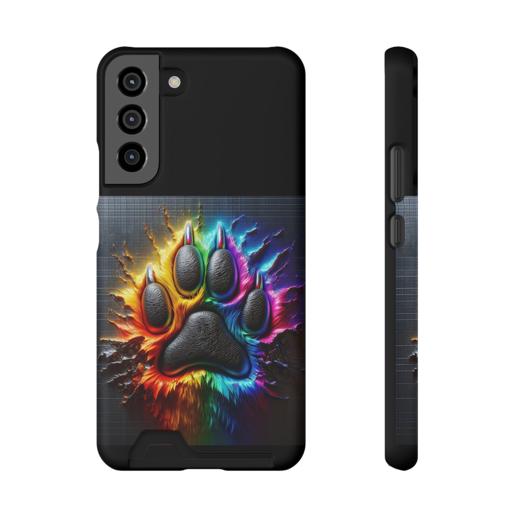 Electric Rainbow Dog Paw Phone Case with Card Holder