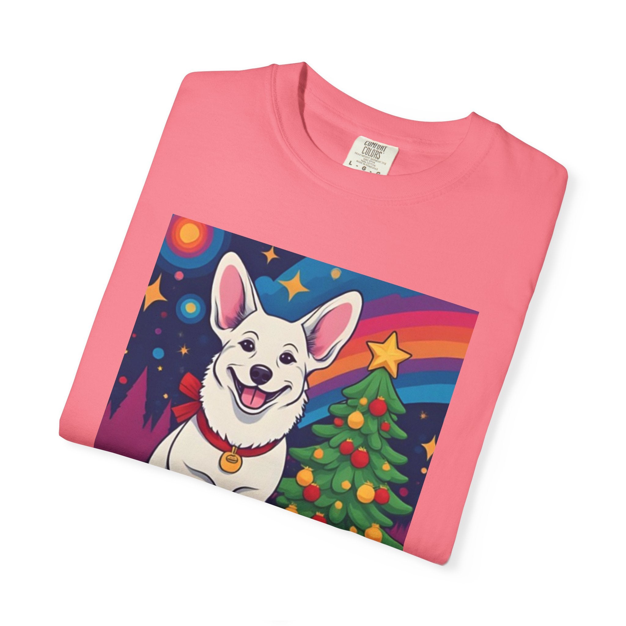 White Corgi Holiday Unisex Garment-Dyed T-shirt