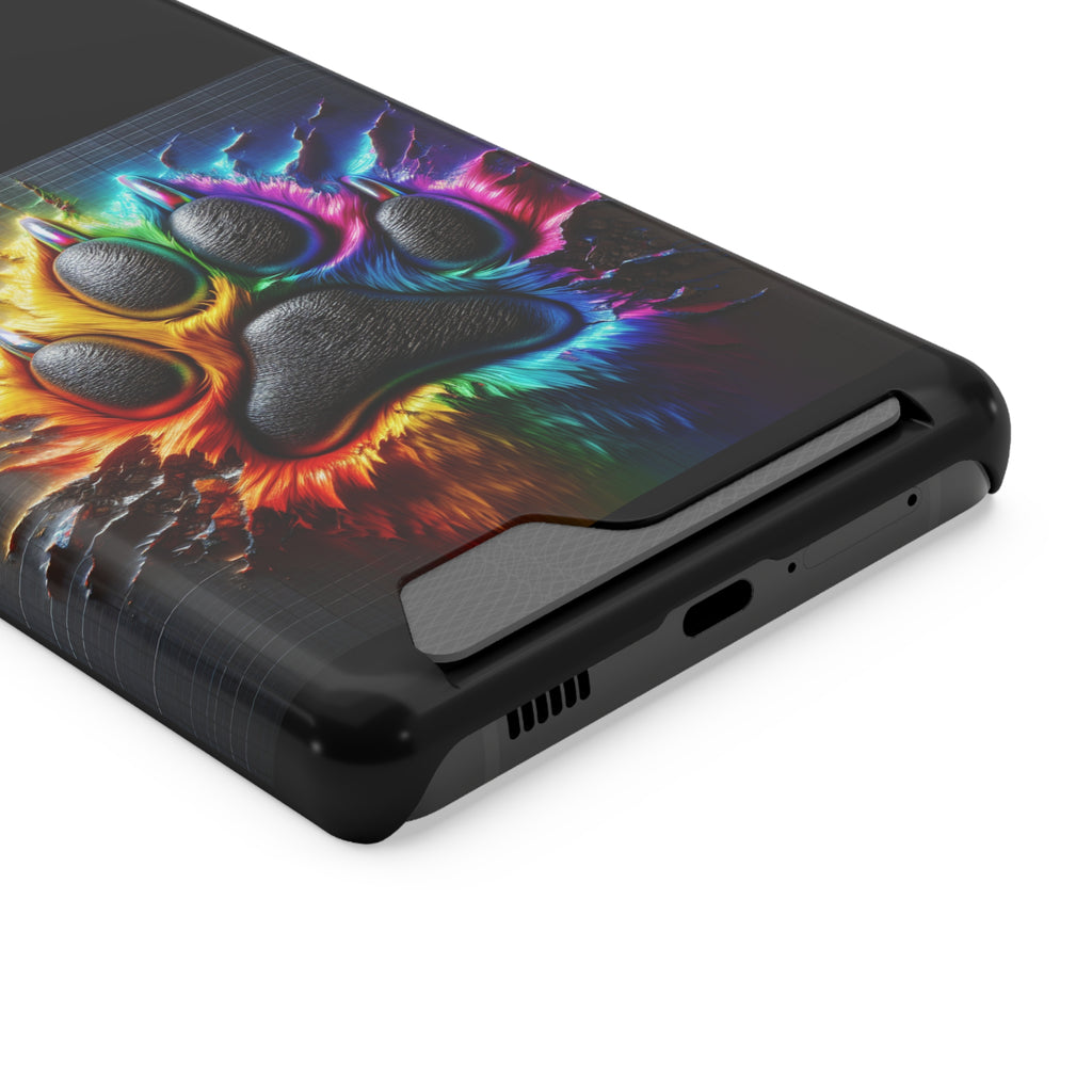 Electric Rainbow Dog Paw Phone Case with Card Holder