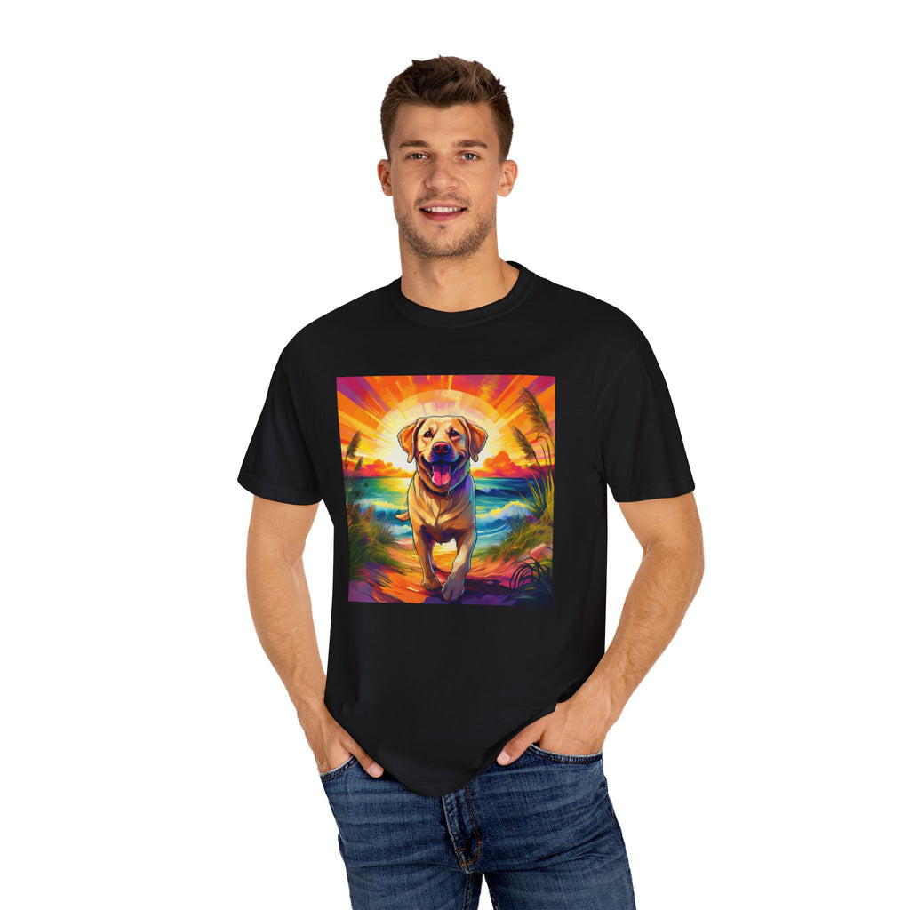 Yellow Lab Sunset Beach Unisex Garment-Dyed T-shirt