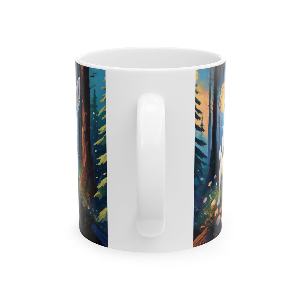 White/Tan Dog Forest Walk Ceramic Mug, (11oz, 15oz)