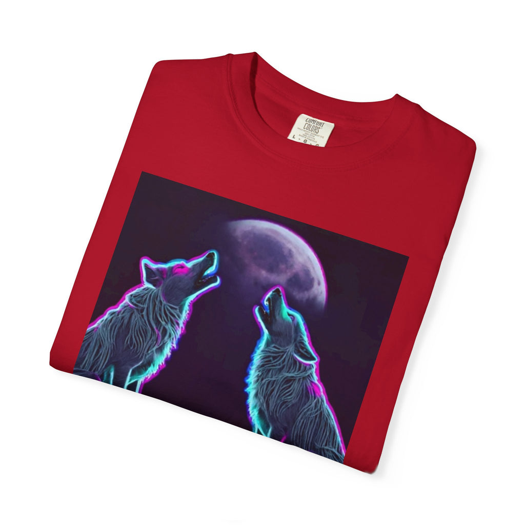 Neon Wolves Howling Unisex Garment-Dyed T-shirt