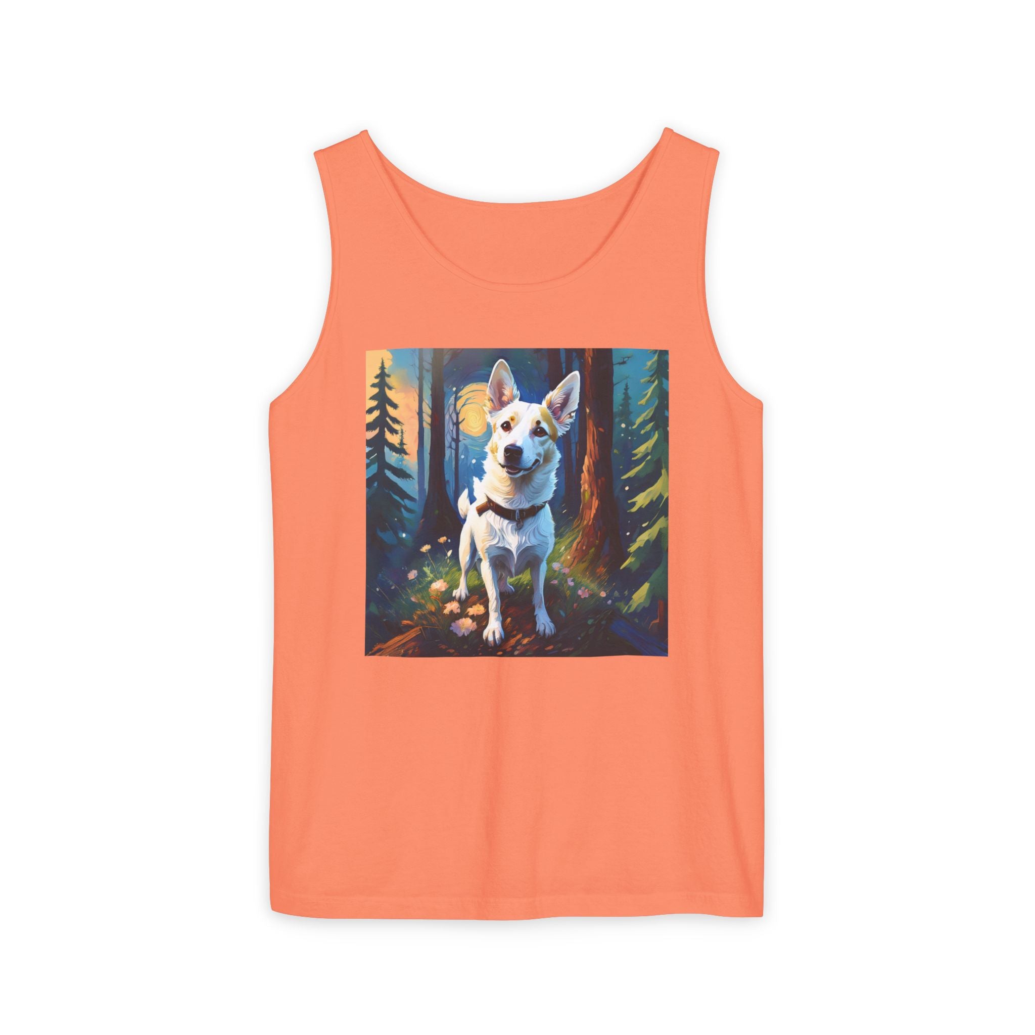 White/Tan Dog Forest Walk Unisex Tank Top
