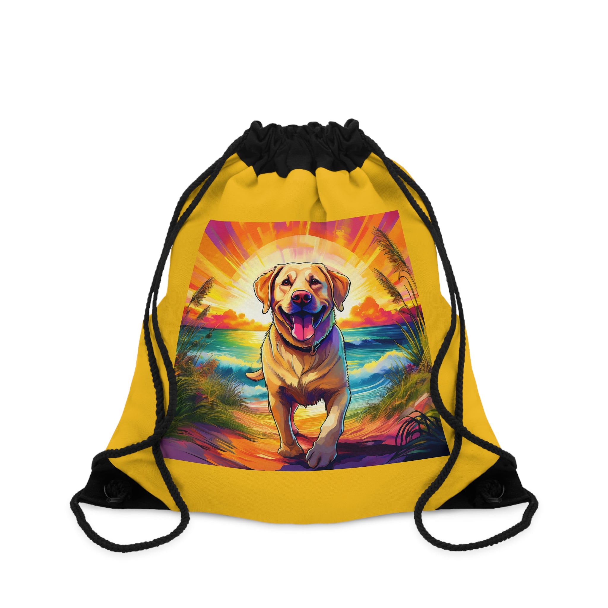 Yellow Lab Sunset Beach Drawstring Bag