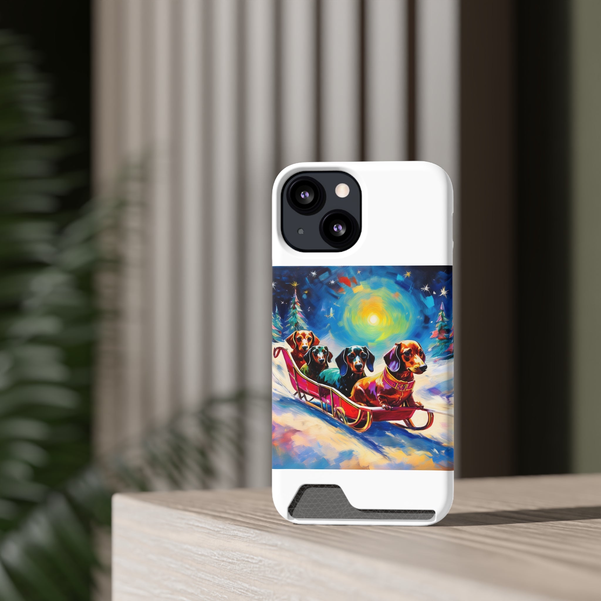Dachshund Night Sleighride Phone Case with Card Holder