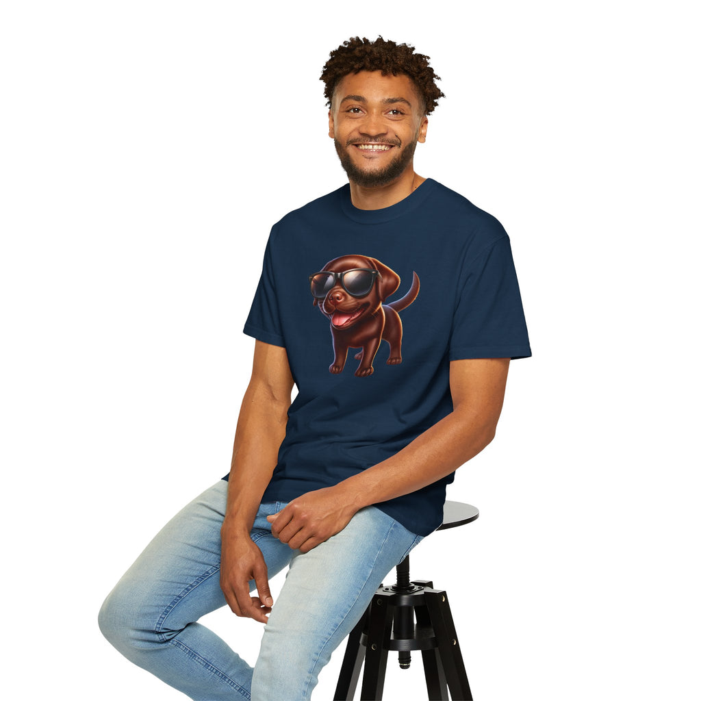 Chocolate Lab w/ sunglasses Unisex Garment-Dyed T-shirt