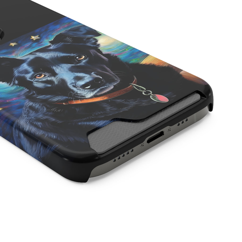 Black Shepherd Lab Stary Night Phone Case with Card Holder