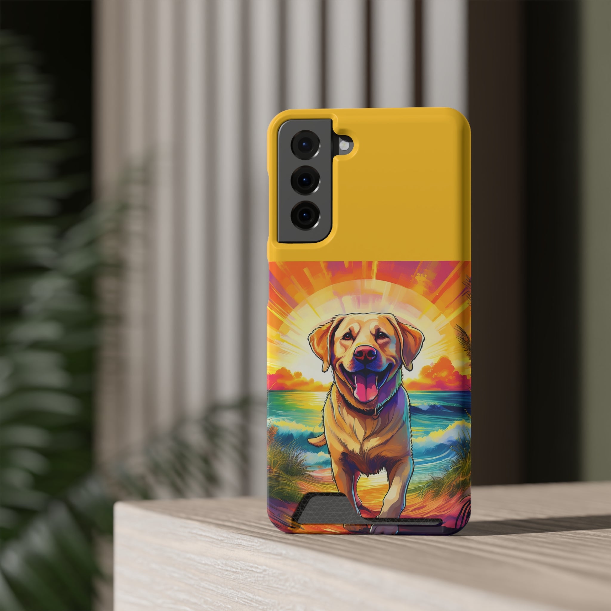 Yellow Lab Sunset Beach Phone Case with Card Holder