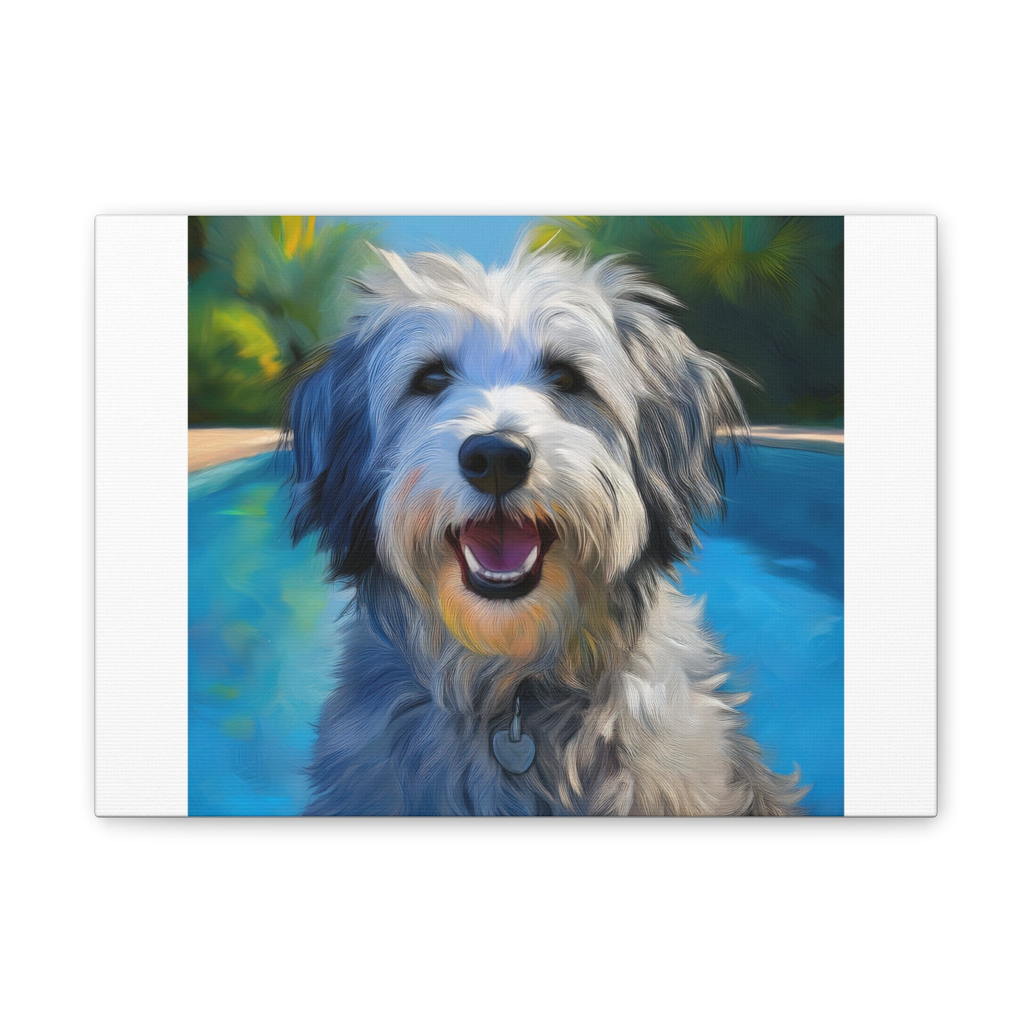 Grey Shaggy Dog Poolside Canvas Stretched, 0.75"