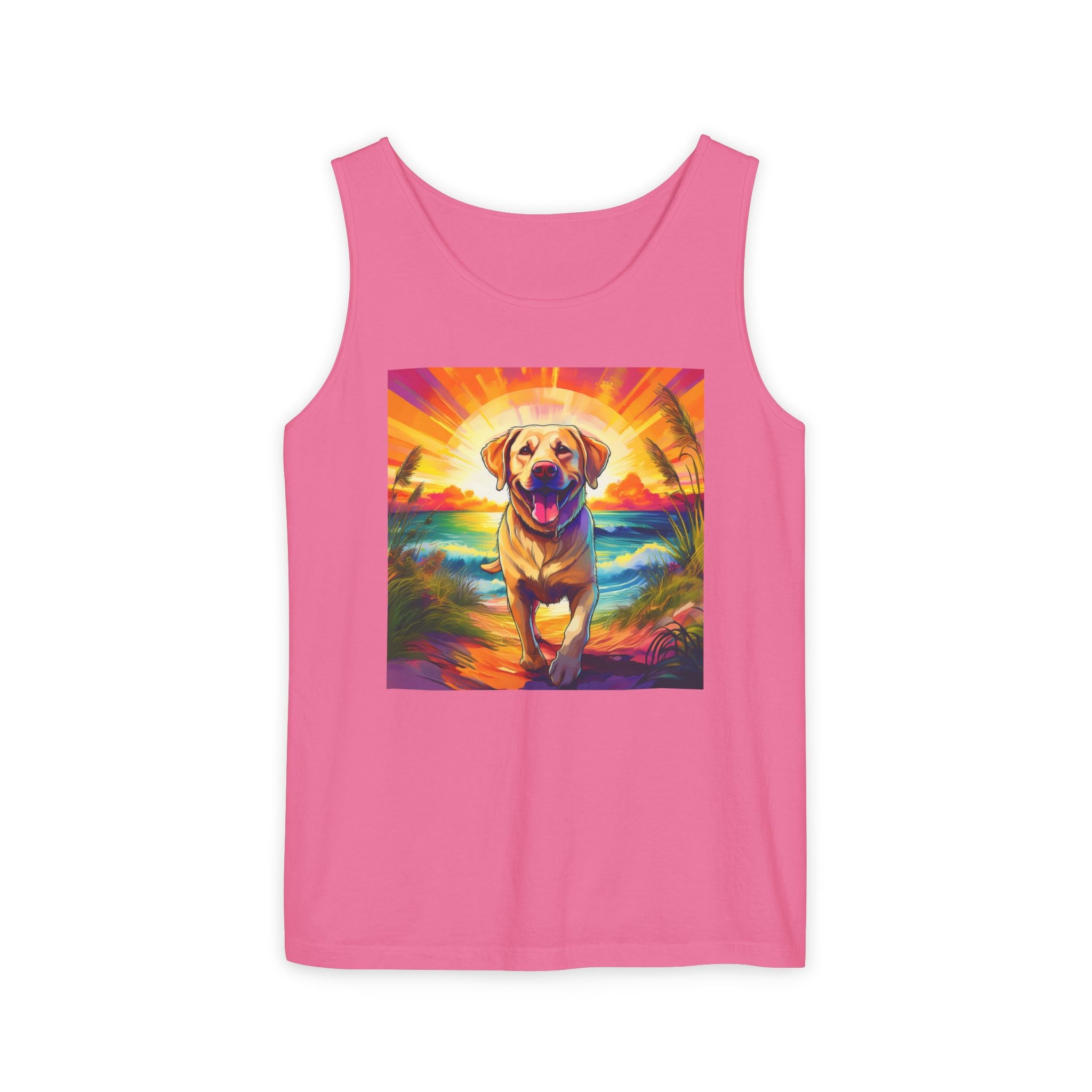 Yellow Lab Sunset Beach Unisex Tank Top
