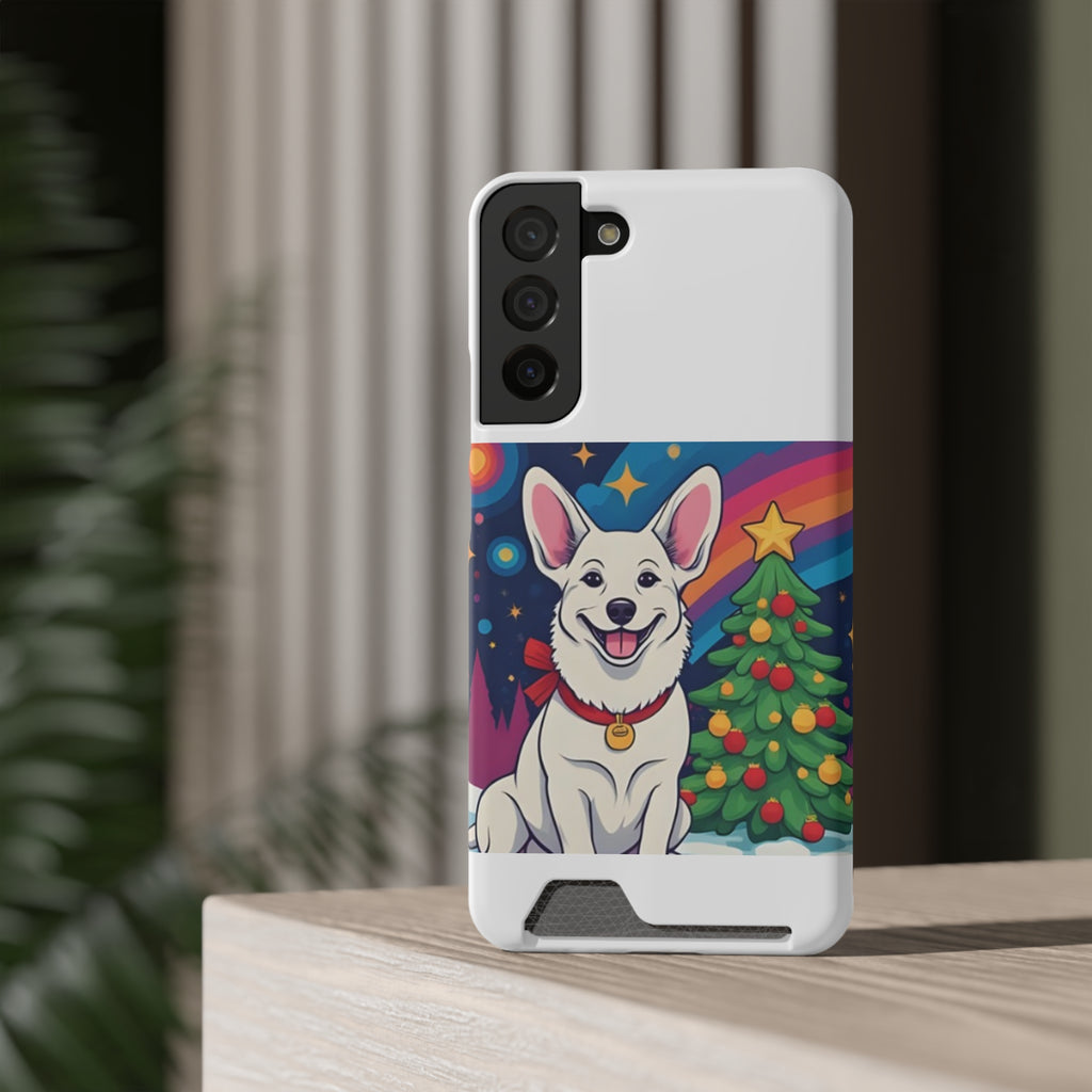 White Corgi Holiday Phone Case with Card Holder