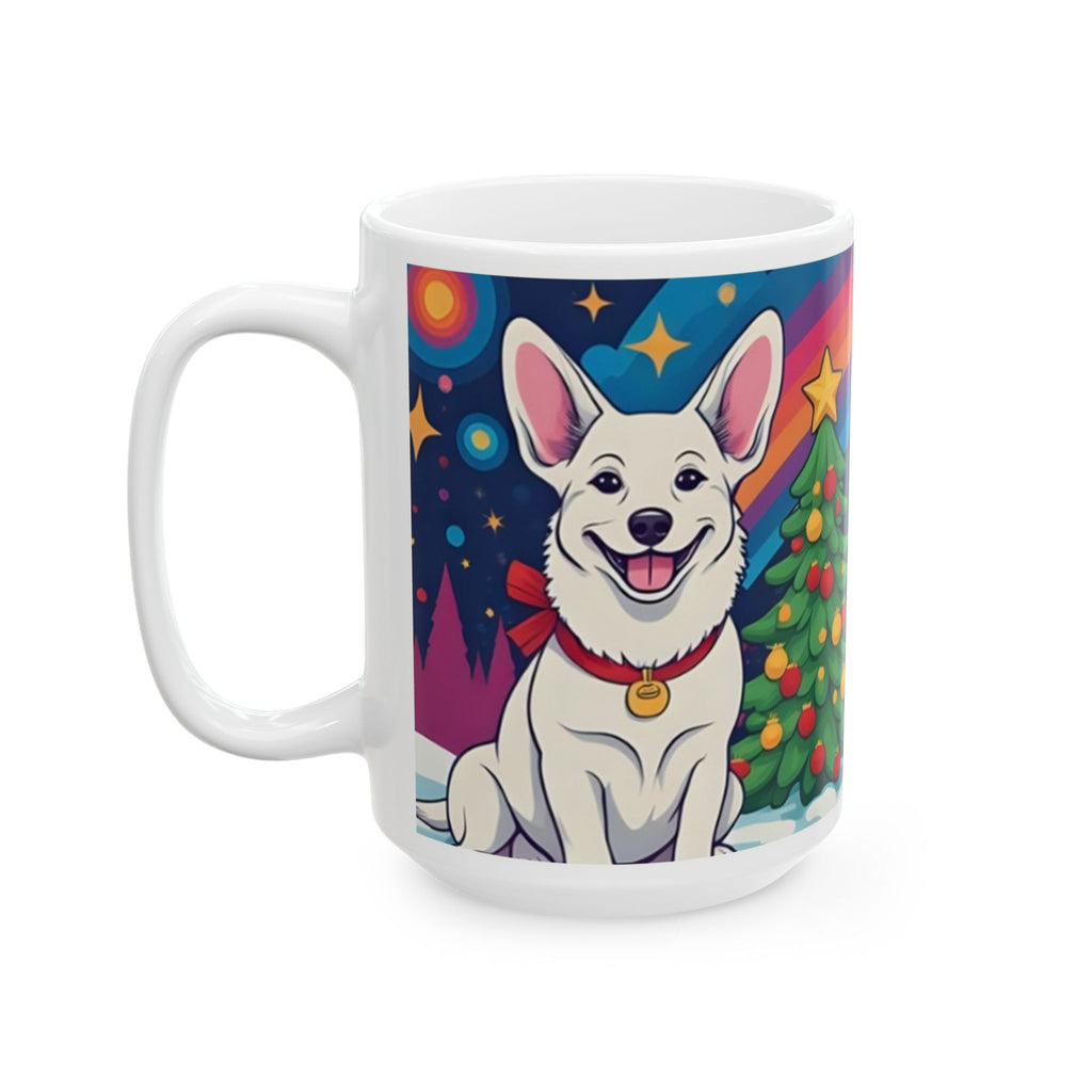White Corgi Holiday Ceramic Mug, (11oz, 15oz)